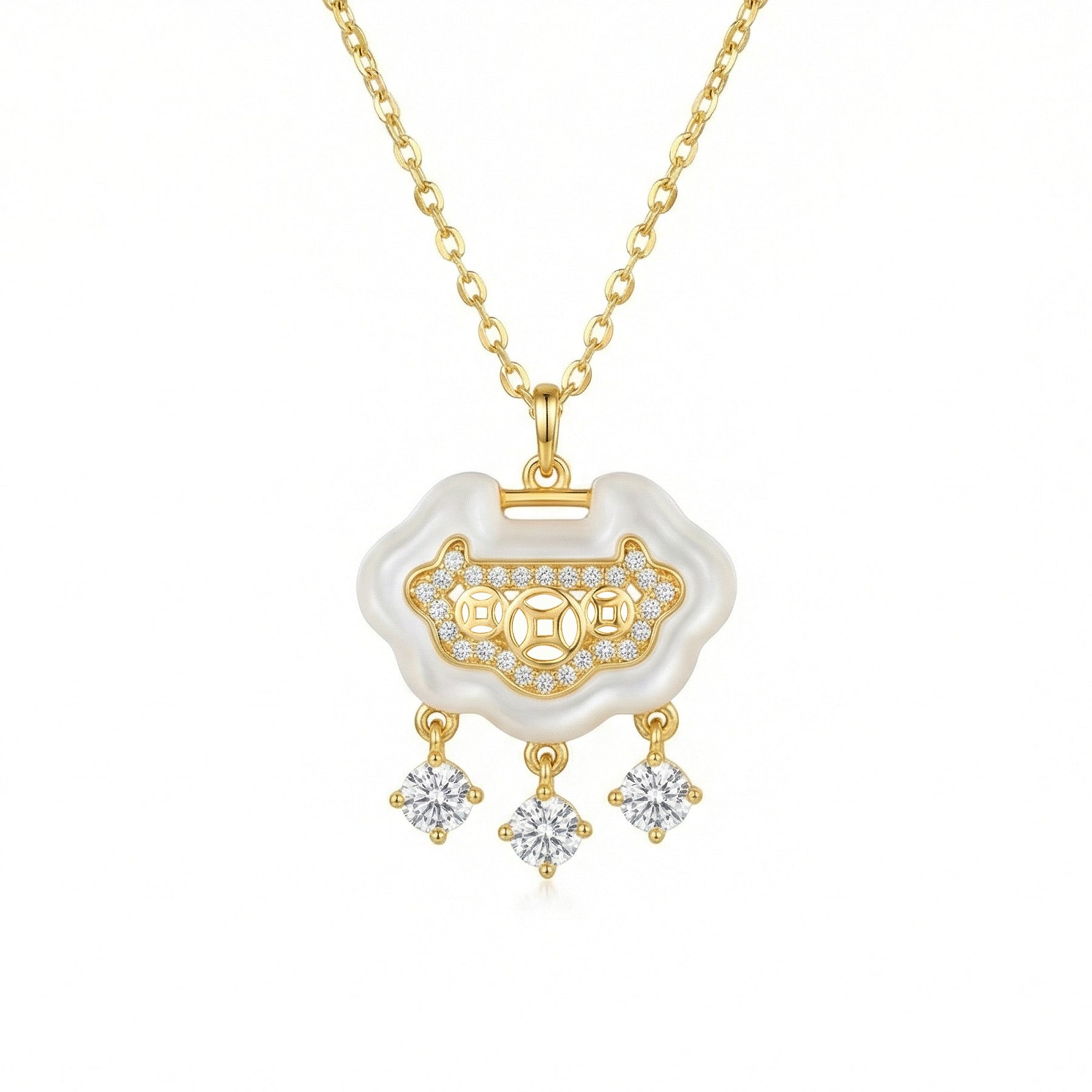 White Cloud Charm Necklace – sterling silver necklace, front view