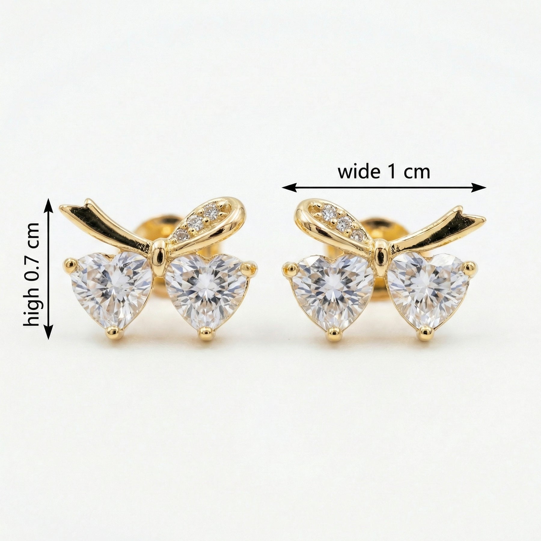 Heart Bow Stud Earrings – sterling silver earrings, front view