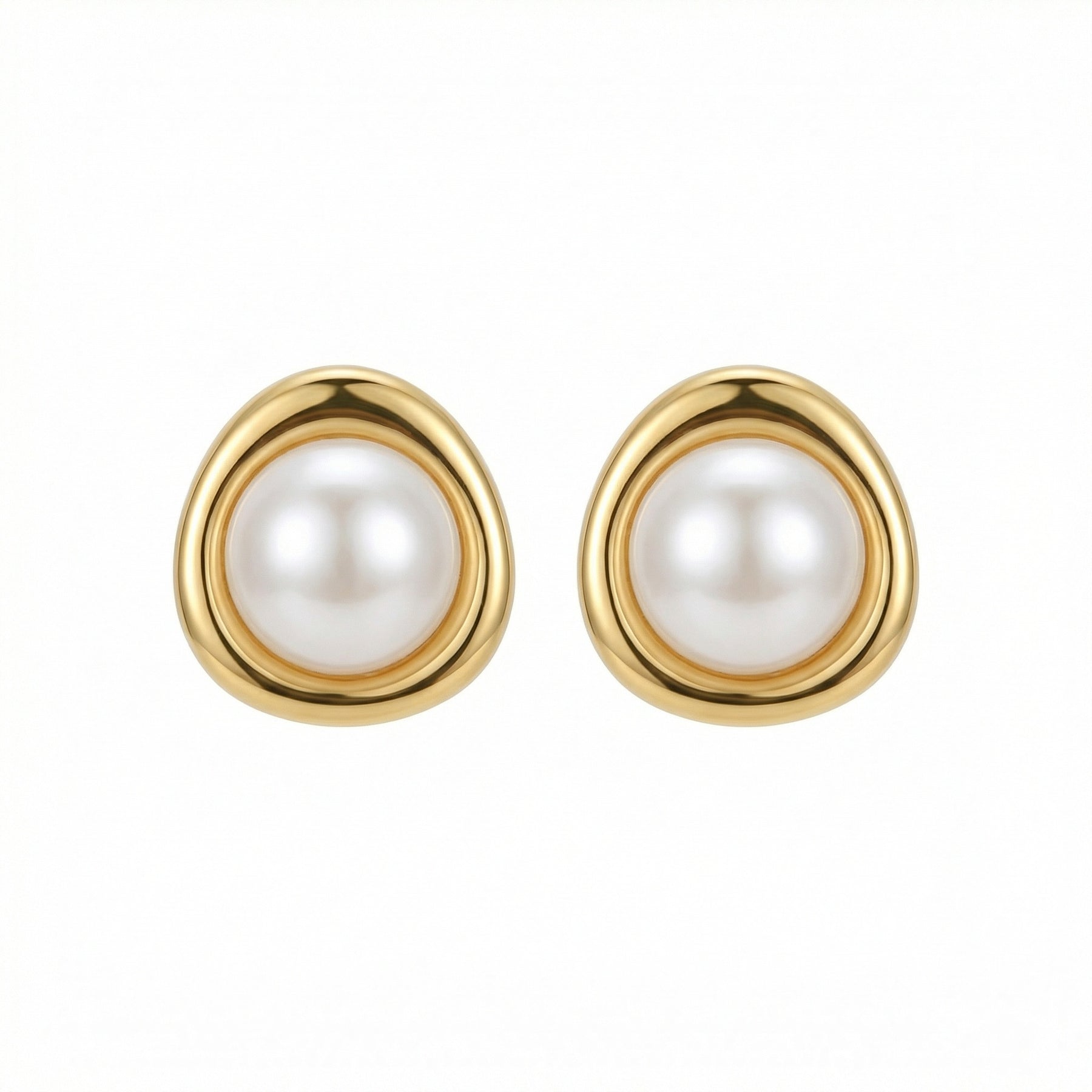 Pearl Studs in Sculptural Gilded Setting – pearl earrings