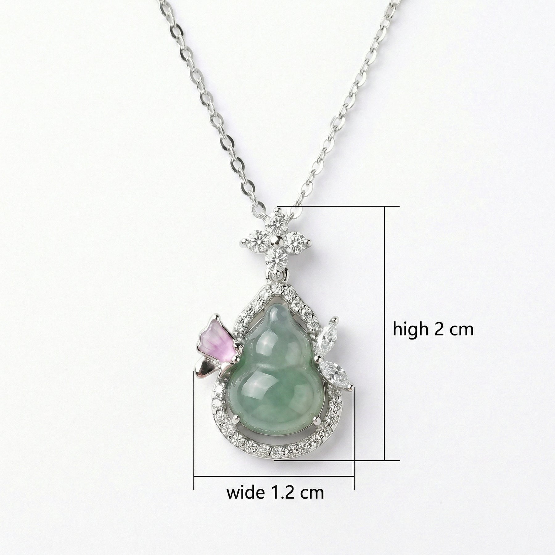 Jadeite Gourd Necklace with Pink Detail – jade necklace, front view