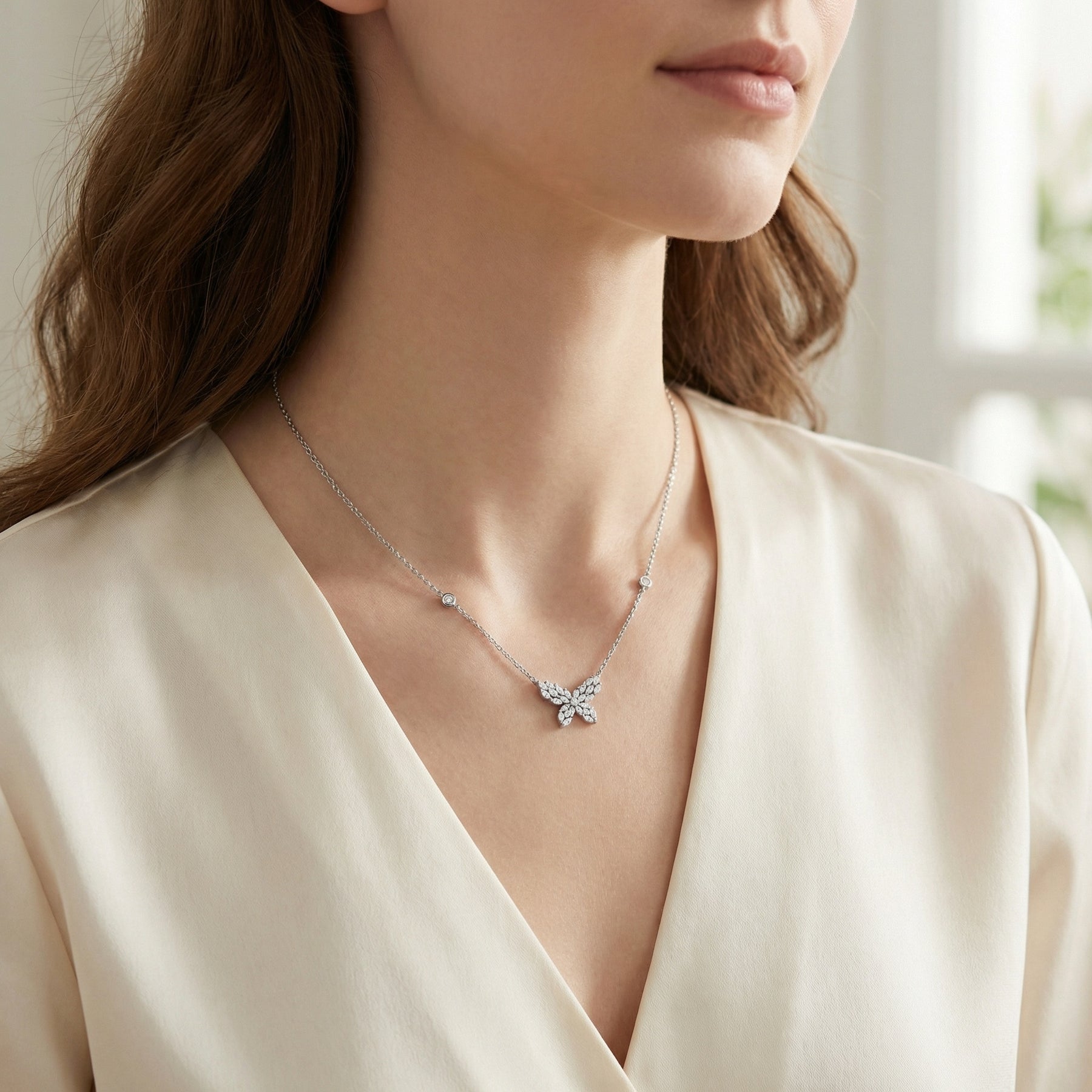 Marquise Butterfly Station Necklace – sterling silver necklace