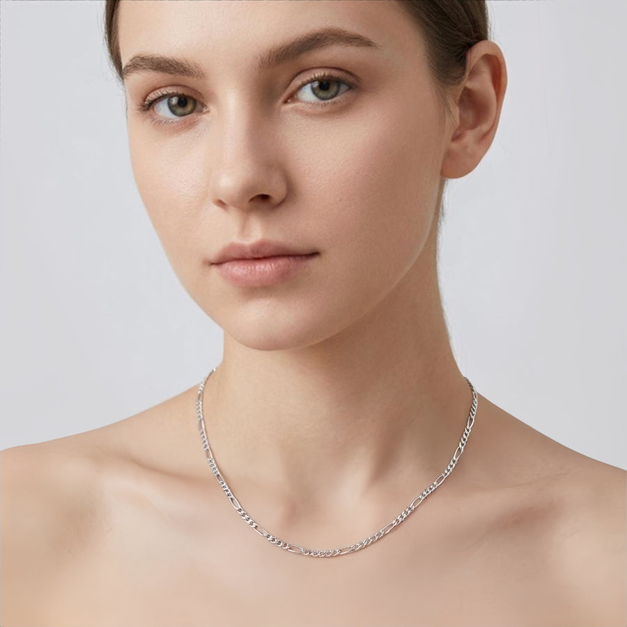 Italian Figaro Chain Necklace – sterling silver necklace, side detail