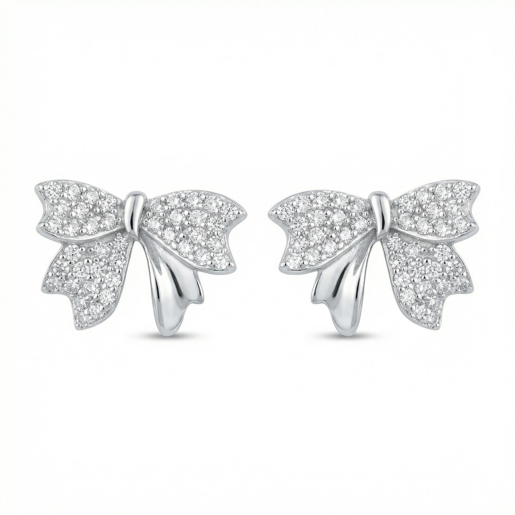 Pavé Ribbon Bow Stud Earrings – sterling silver earrings, side detail