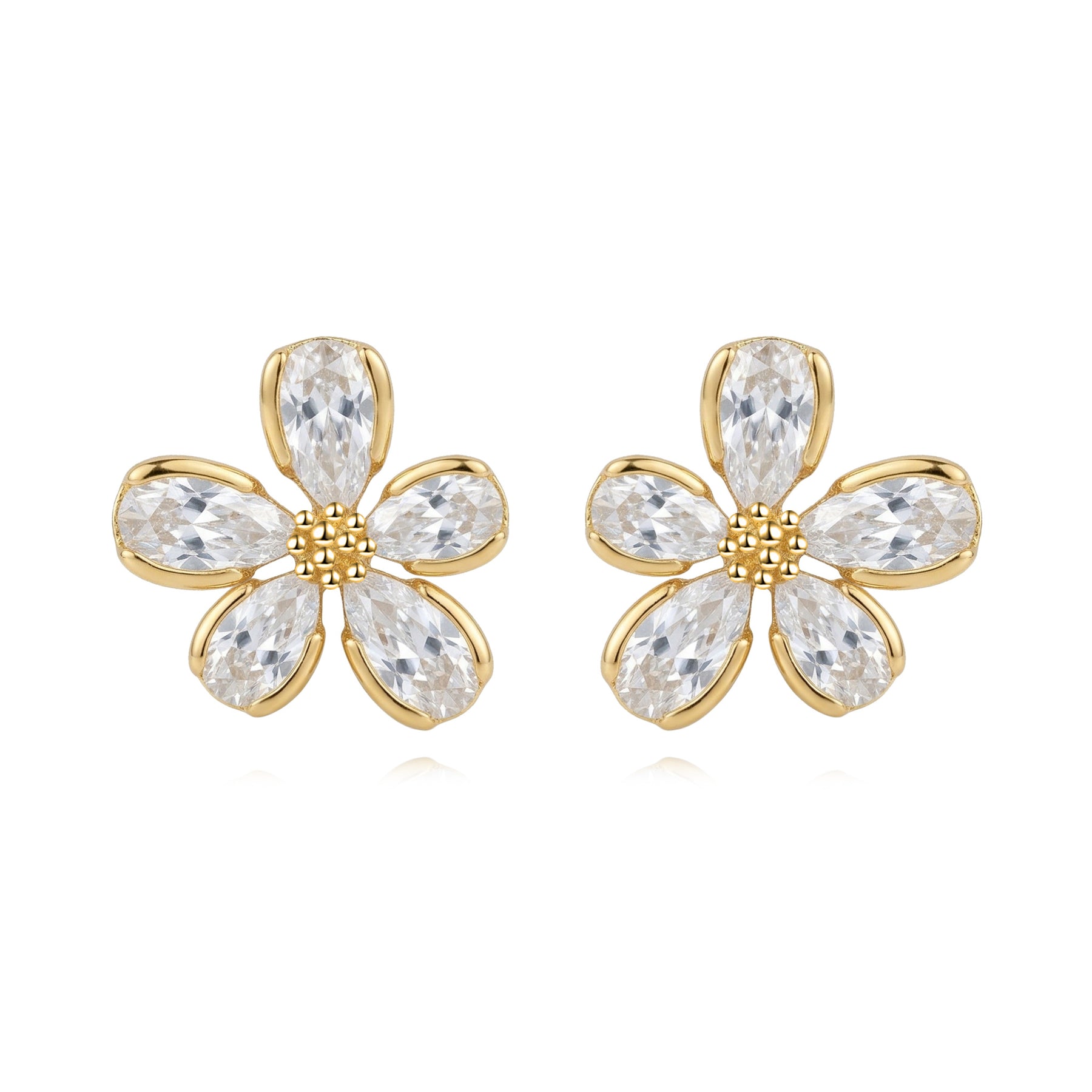 Pear-Cut Crystal Floral Studs, Gilded – crystal earrings
