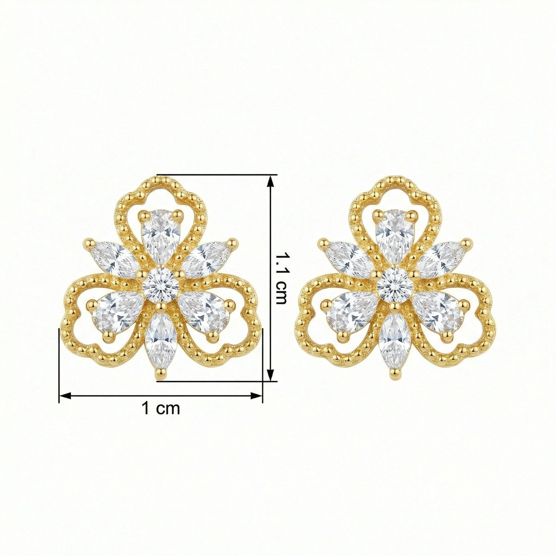 Ornate Floral Clover Stud Earrings – sterling silver earrings, side detail