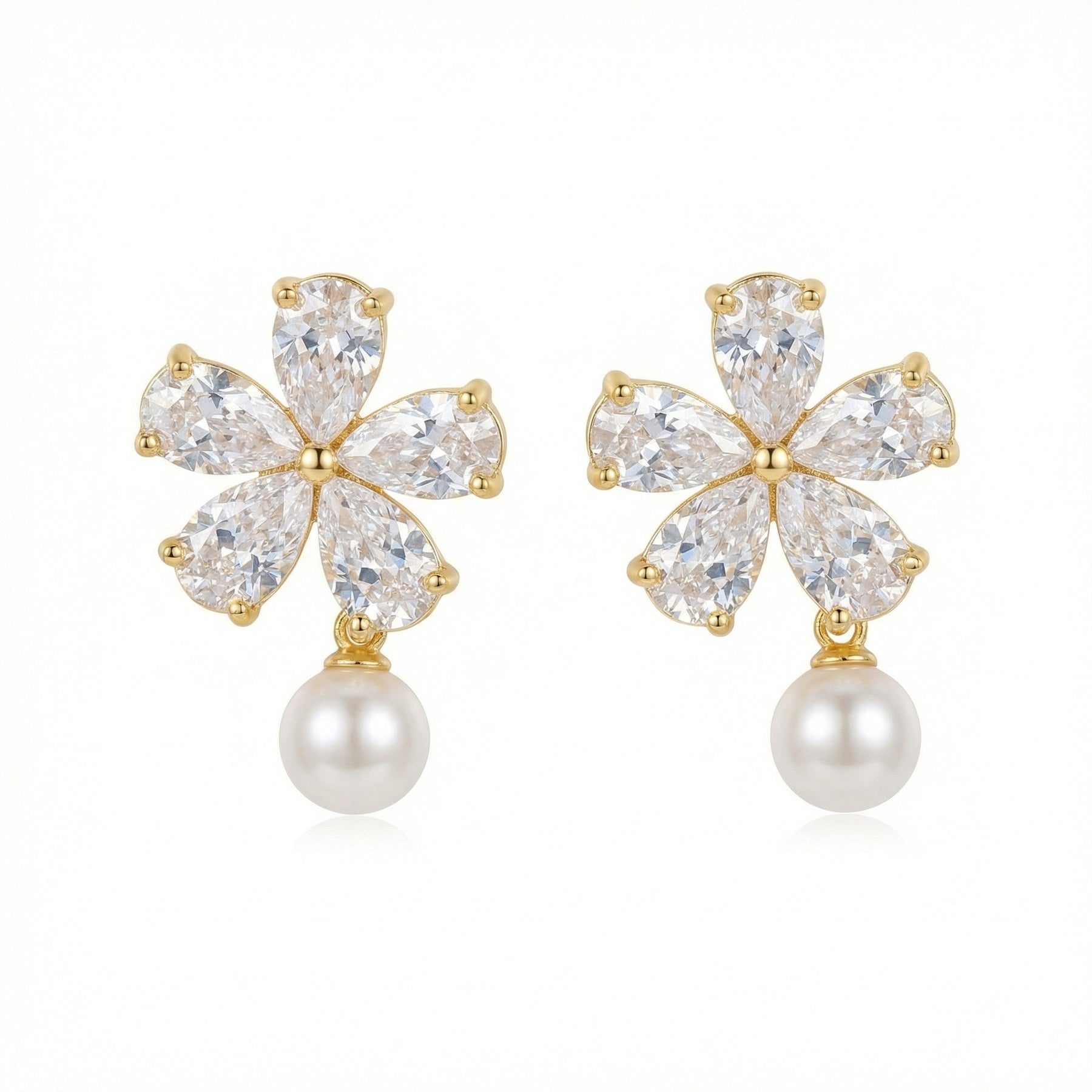 Crystal Flower and Pearl Dangle Earrings – pearl earrings