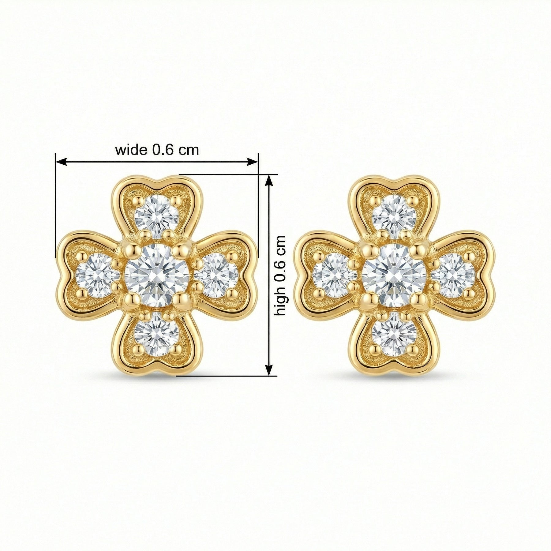 Clover-Shaped Sparkling stone Stud Earrings – sterling silver earrings, close-up