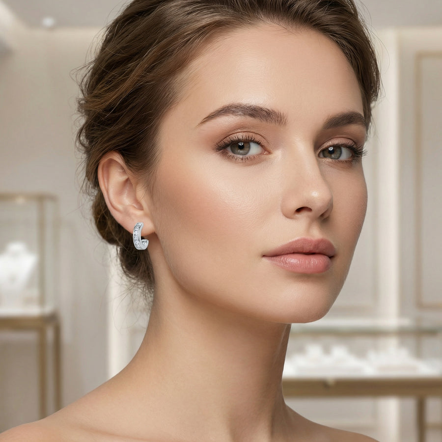 Channel-Set Princess-Cut Half-Hoops – sterling silver earrings, side detail