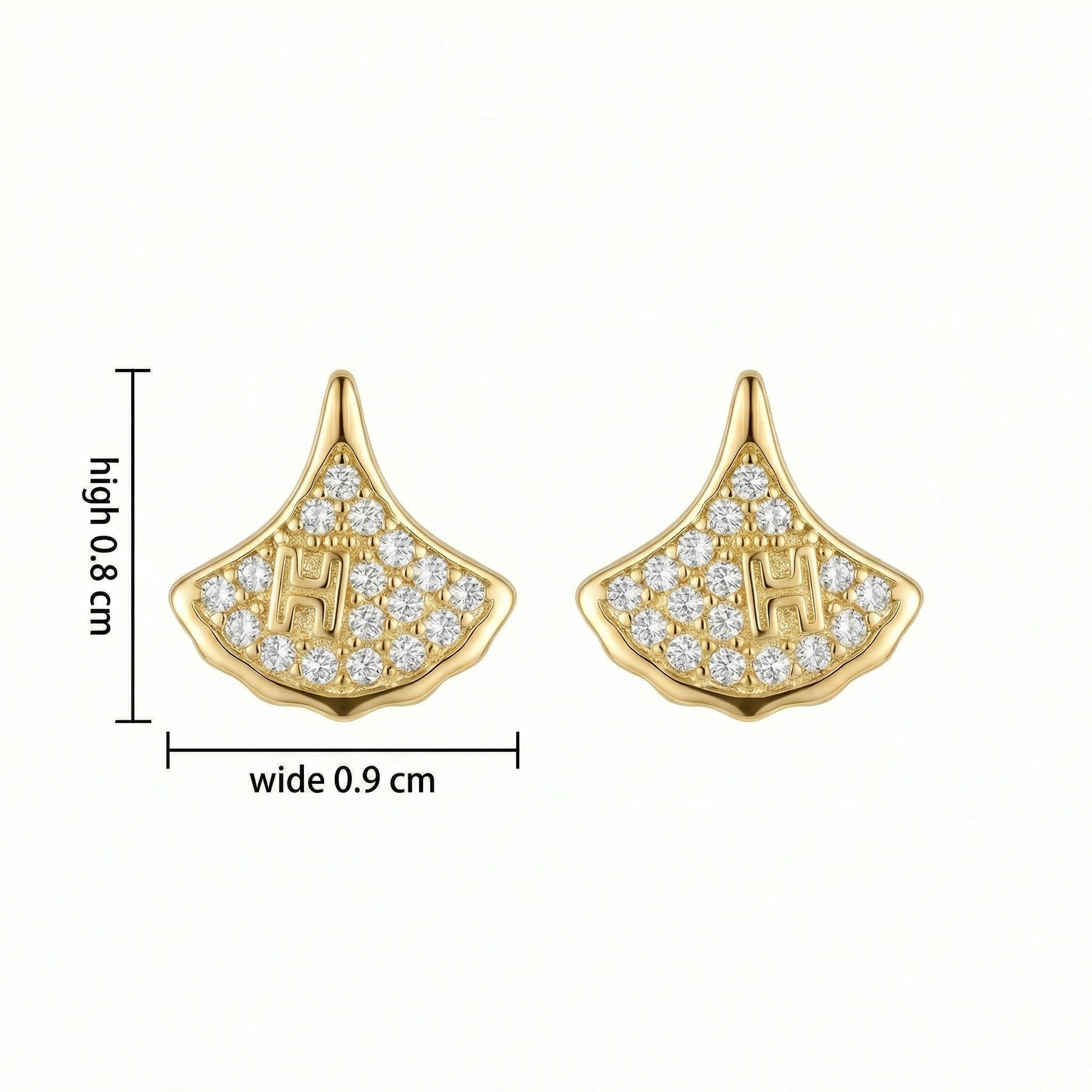 Fan-Shaped Letter H Stud Earrings – sterling silver earrings, side detail
