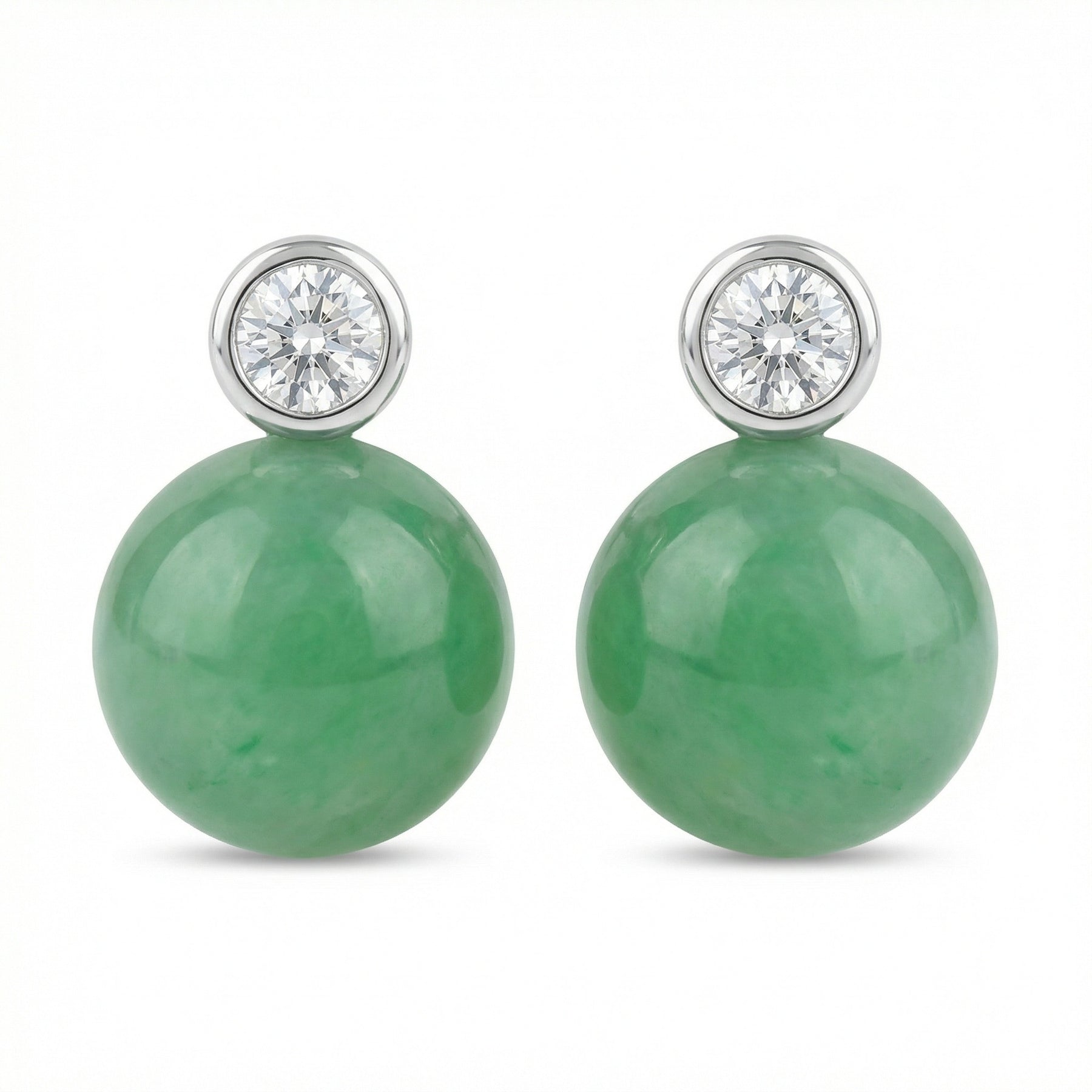Round Jade Bezel-Set Stud Earrings – jade earrings, side detail