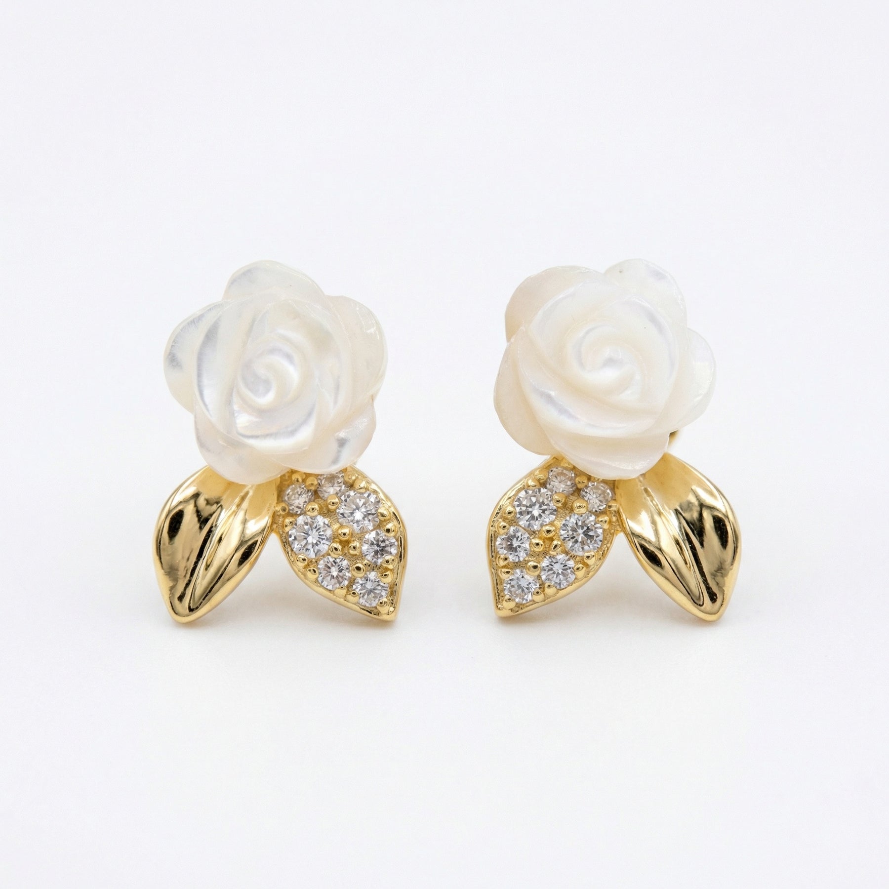 Mother-of-Pearl Rose and Leaf Studs – mother-of-pearl earrings