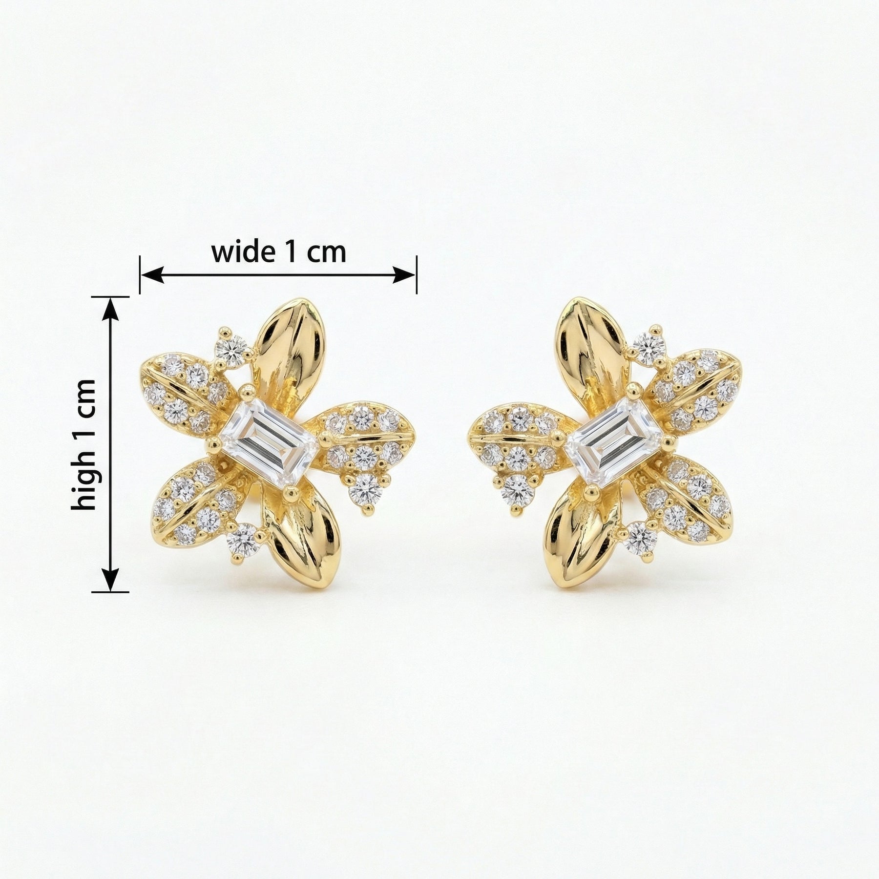 Lily-Inspired Rectangular-cut Stud Earrings – sterling silver earrings, close-up