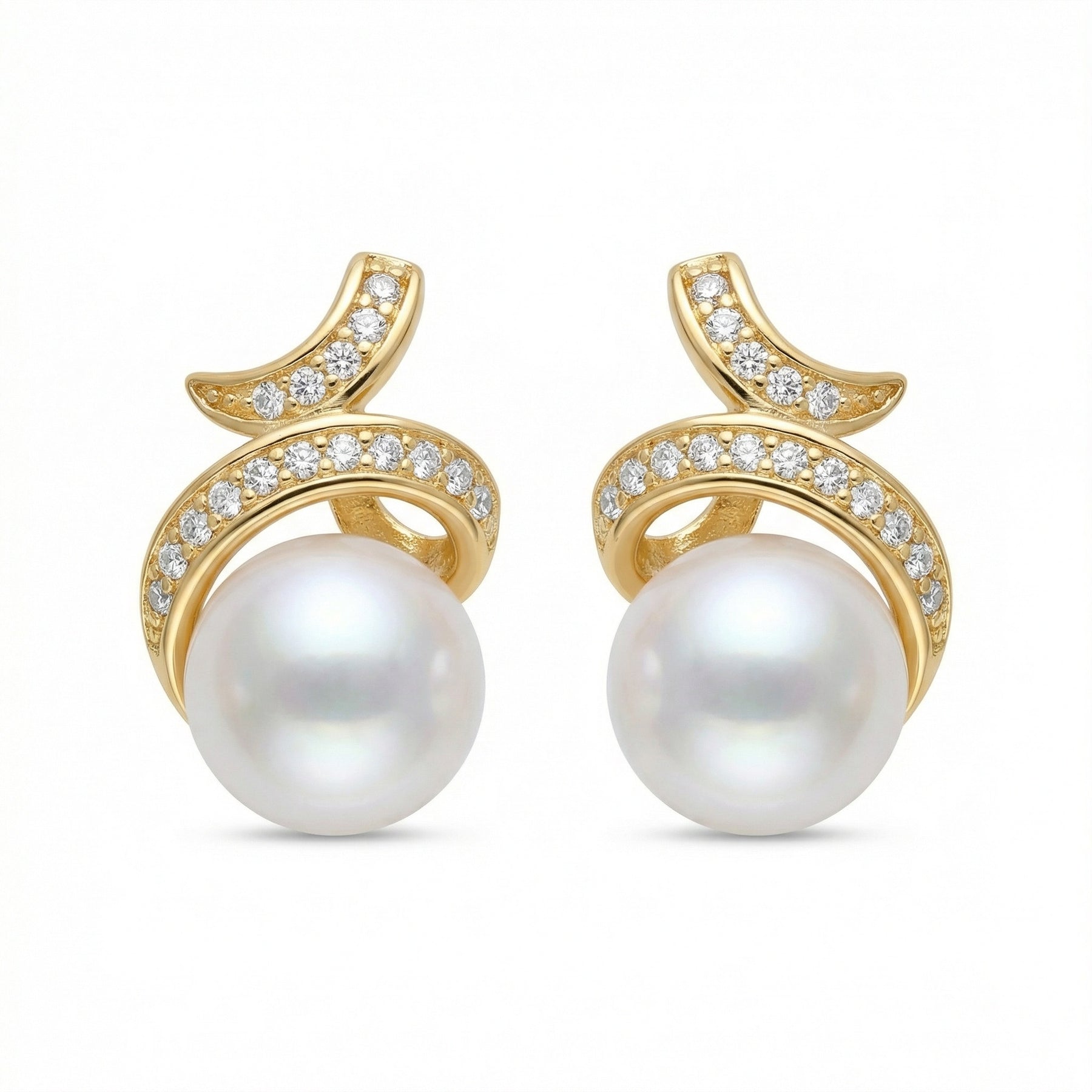 Pearl Swirl Stud Earrings, Scrollwork – pearl earrings, front view