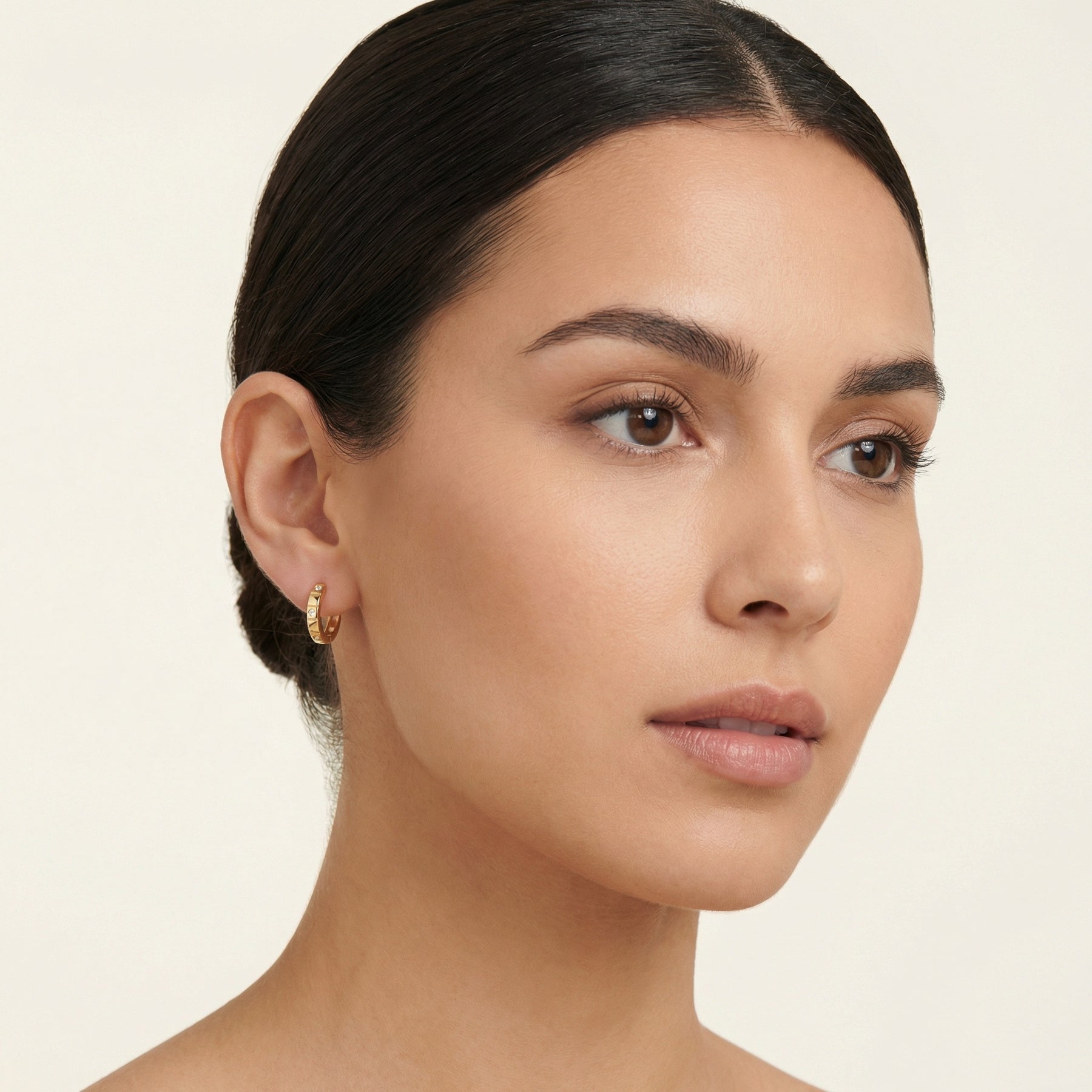 Textured Geometric Huggie Hoops – sterling silver earrings