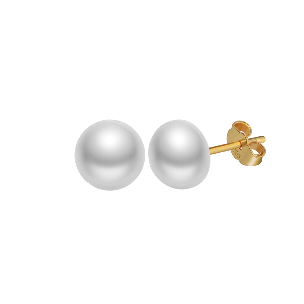 Round White Pearl Studs, Warm Setting – pearl earrings