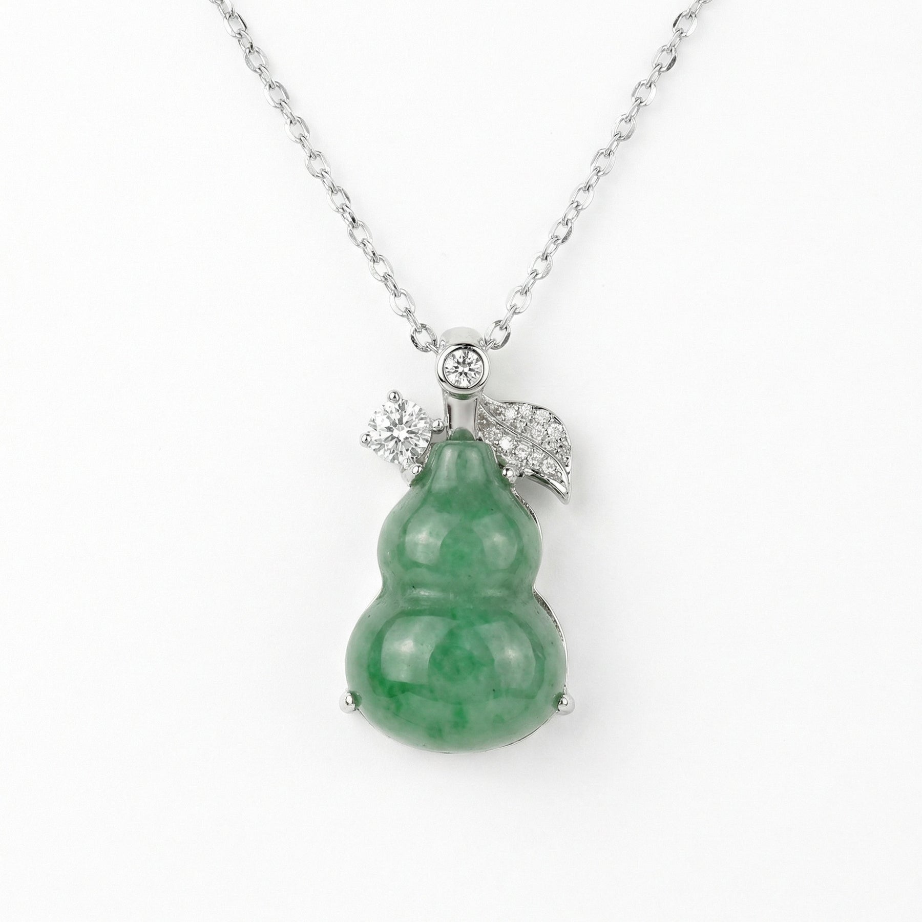 Jadeite Hulu Gourd Necklace, CZ Accents – jade necklace, side detail