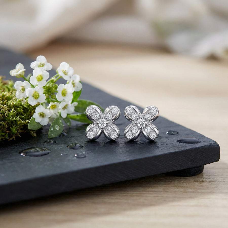 Flower Cross Stud Earrings – sterling silver earrings, side detail