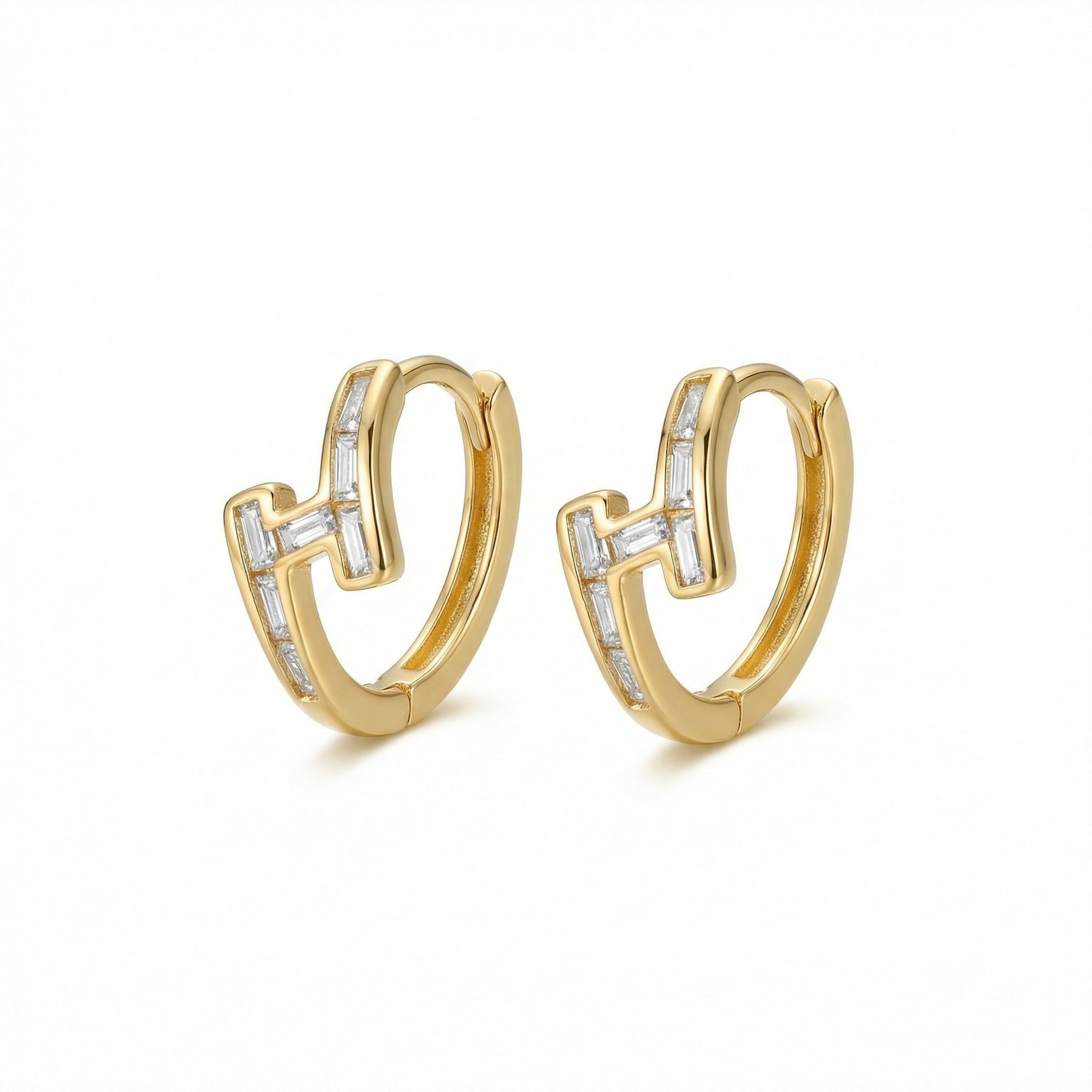 Baguette Interlocking Geometric Hoops – sterling silver earrings, side detail