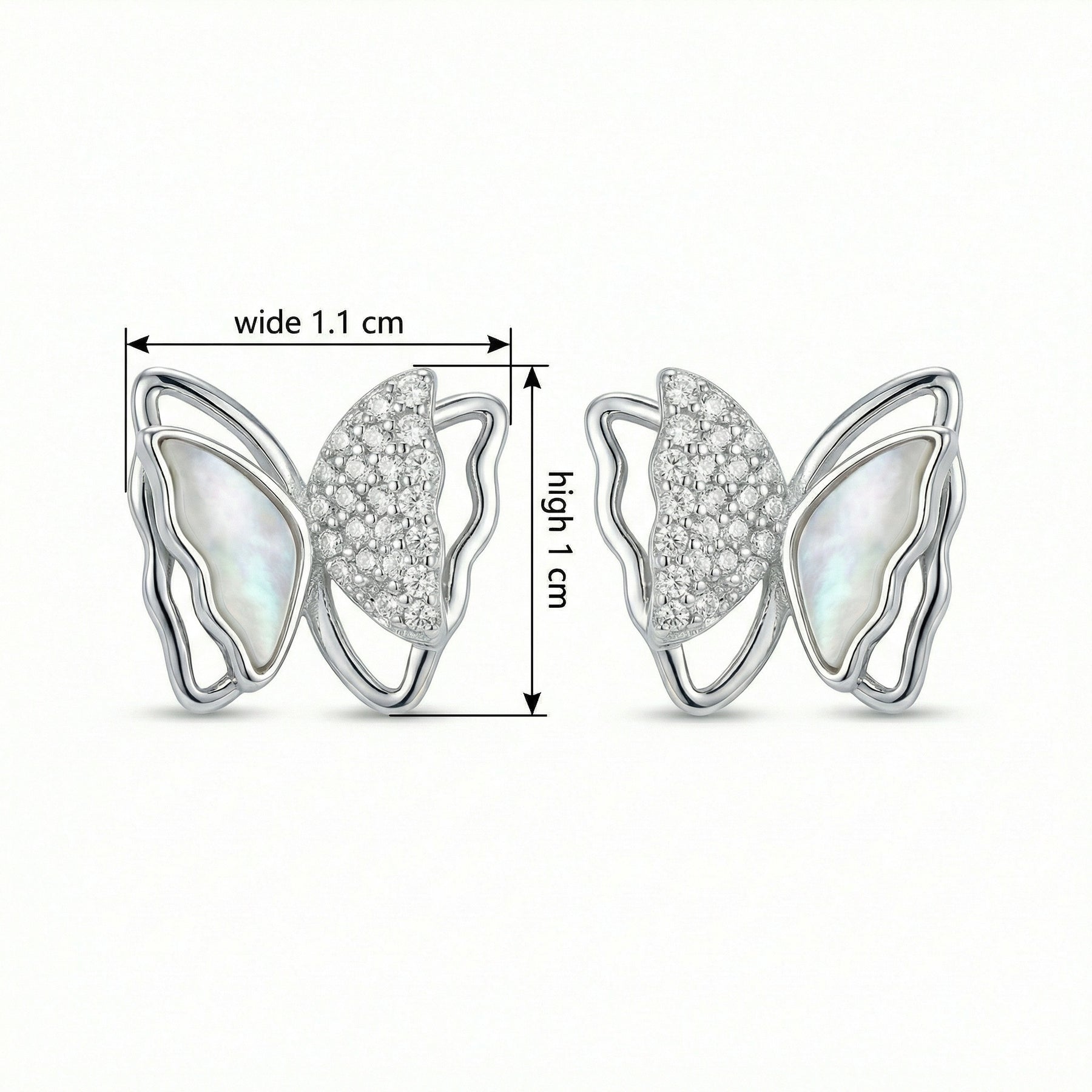 Butterfly Studs, Mother-of-Pearl Wings – mother-of-pearl earrings, side detail