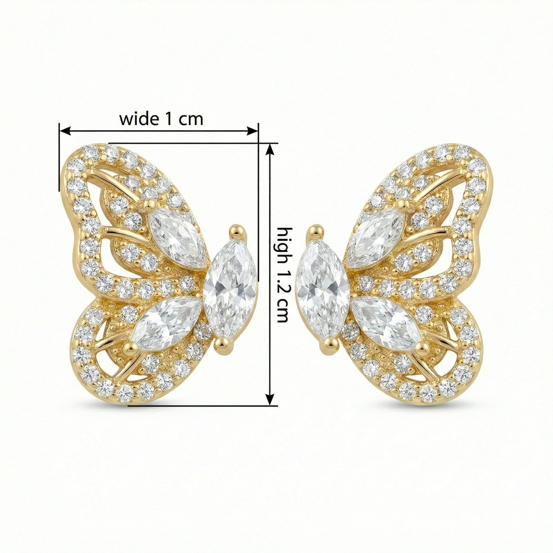 Butterfly Studs, Warm Radiant Finish – sterling silver earrings, close-up
