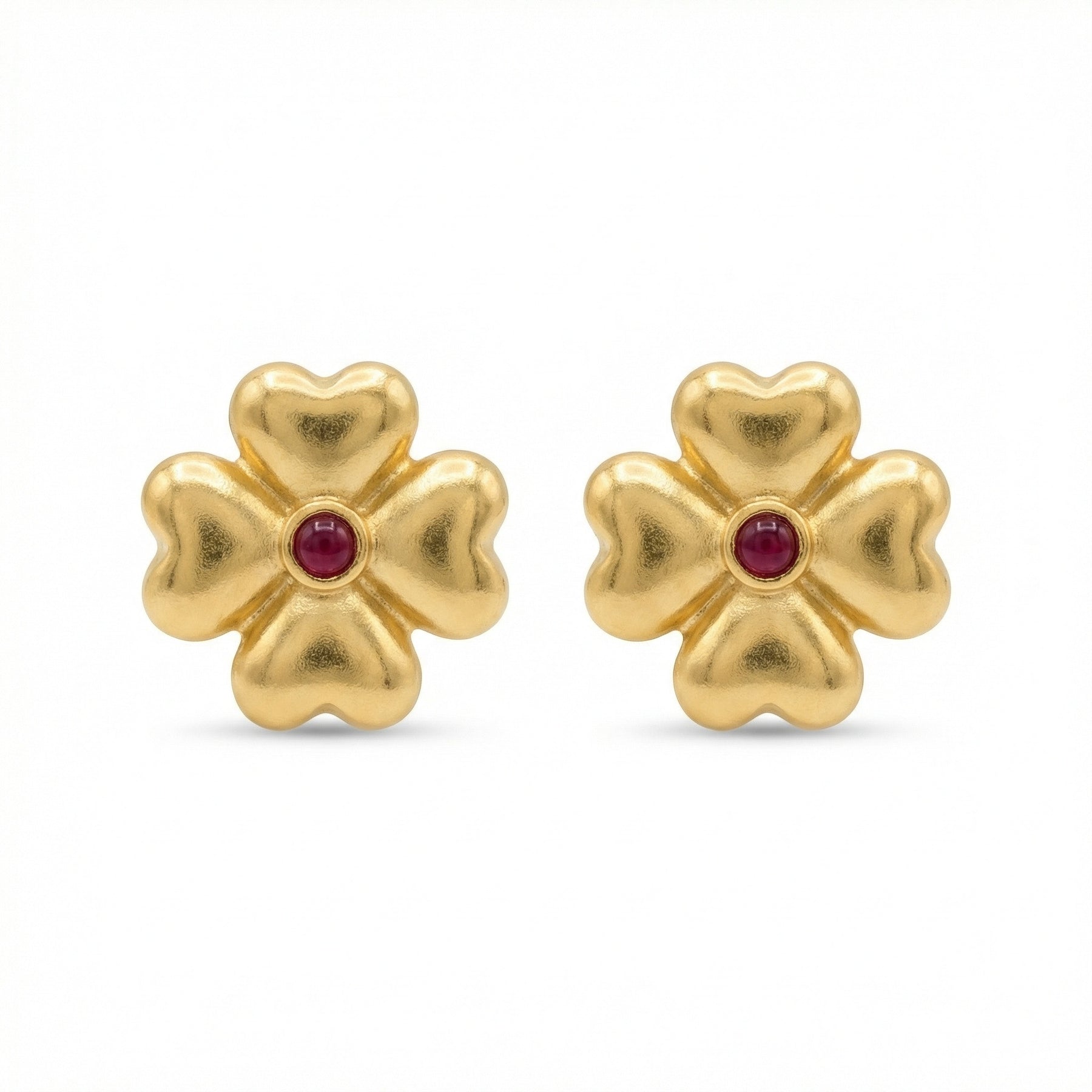 Heart Clover Ruby Stud Earrings – ruby earrings