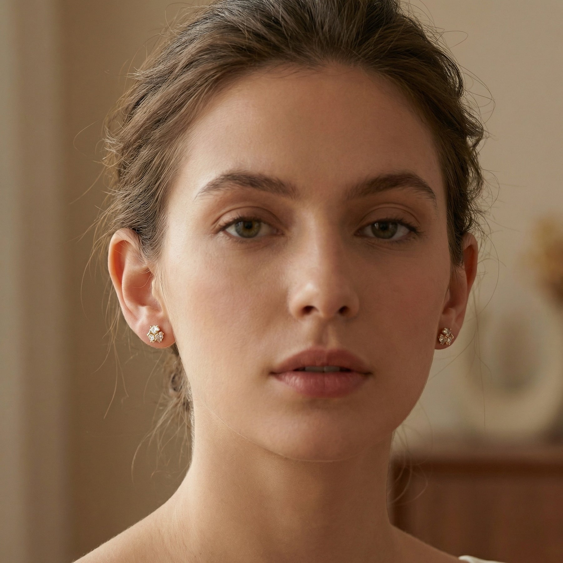 Triple Trillion-Cut Cluster Studs – sterling silver earrings, front view