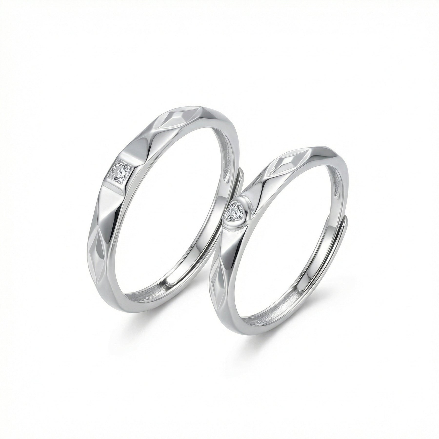 Quilted Pattern Couple Rings – sterling silver ring, side detail