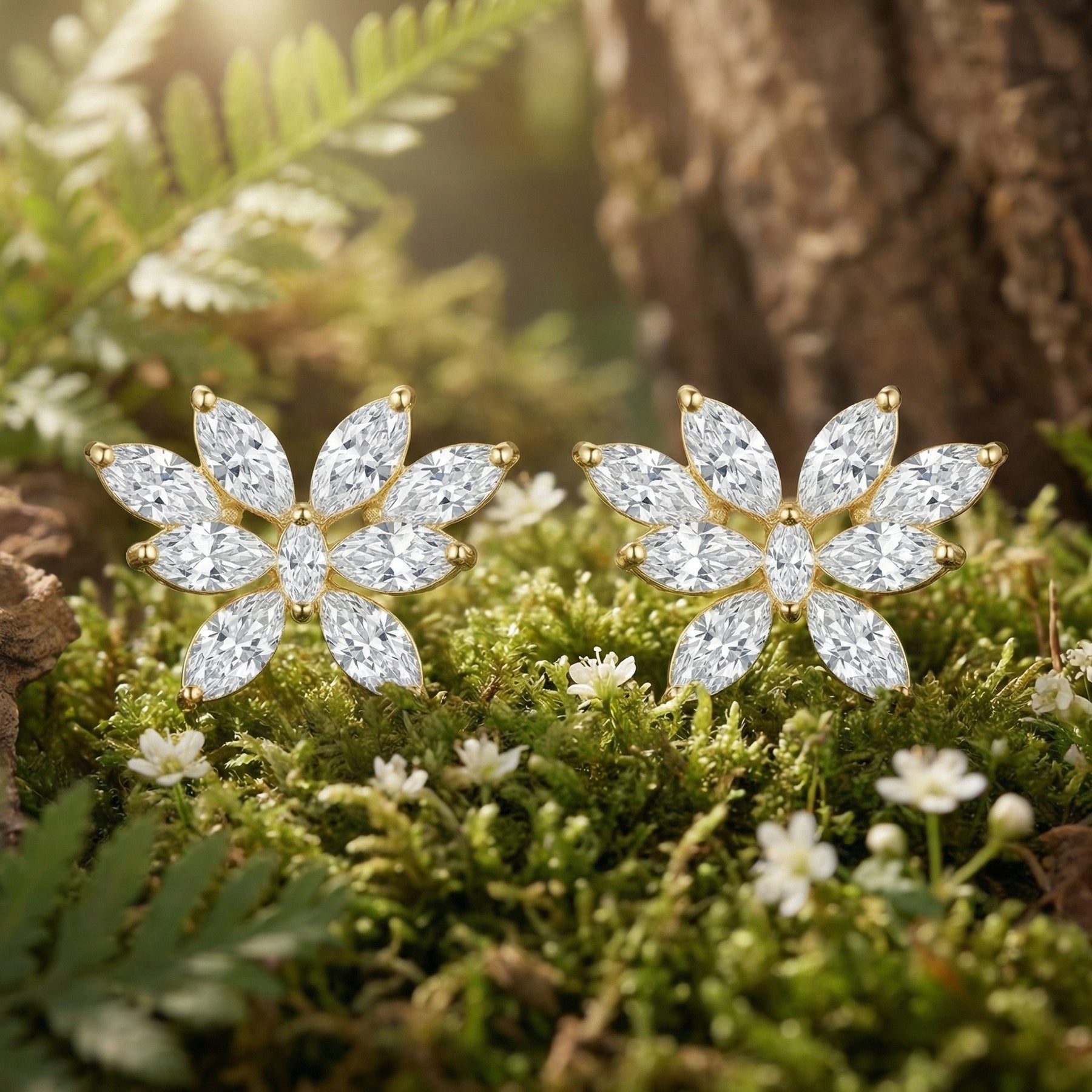 Marquise Sparkling stone Butterfly Studs – sterling silver earrings, close-up