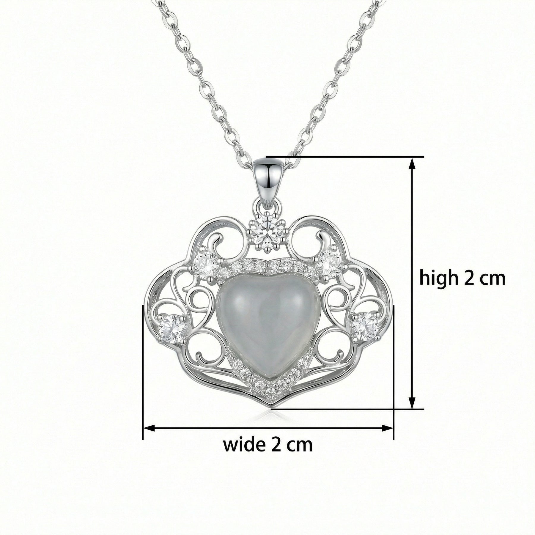 Ornate Heart Moonstone Necklace – sterling silver necklace, side detail