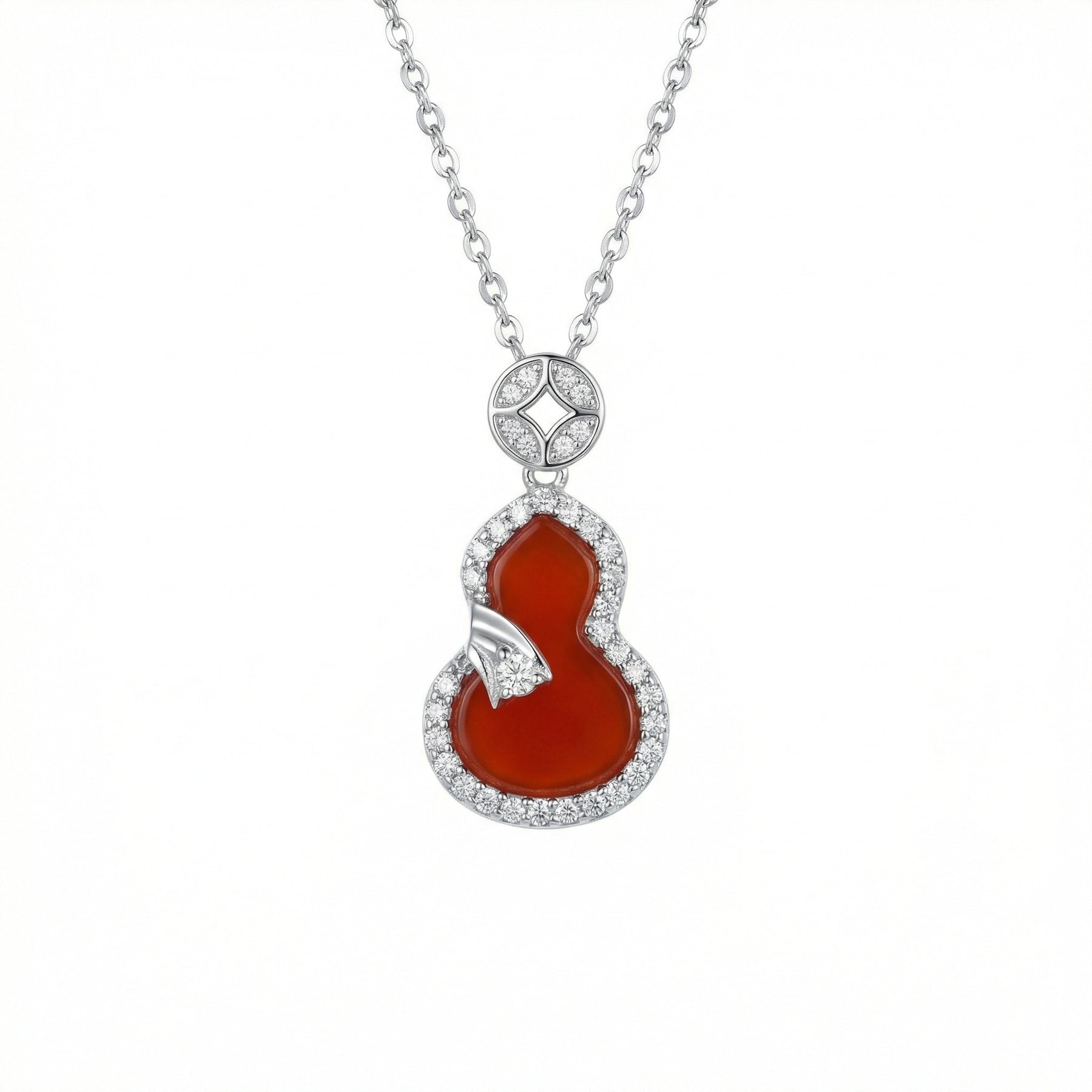 Red Carnelian Gourd Pendant Necklace – carnelian necklace, front view