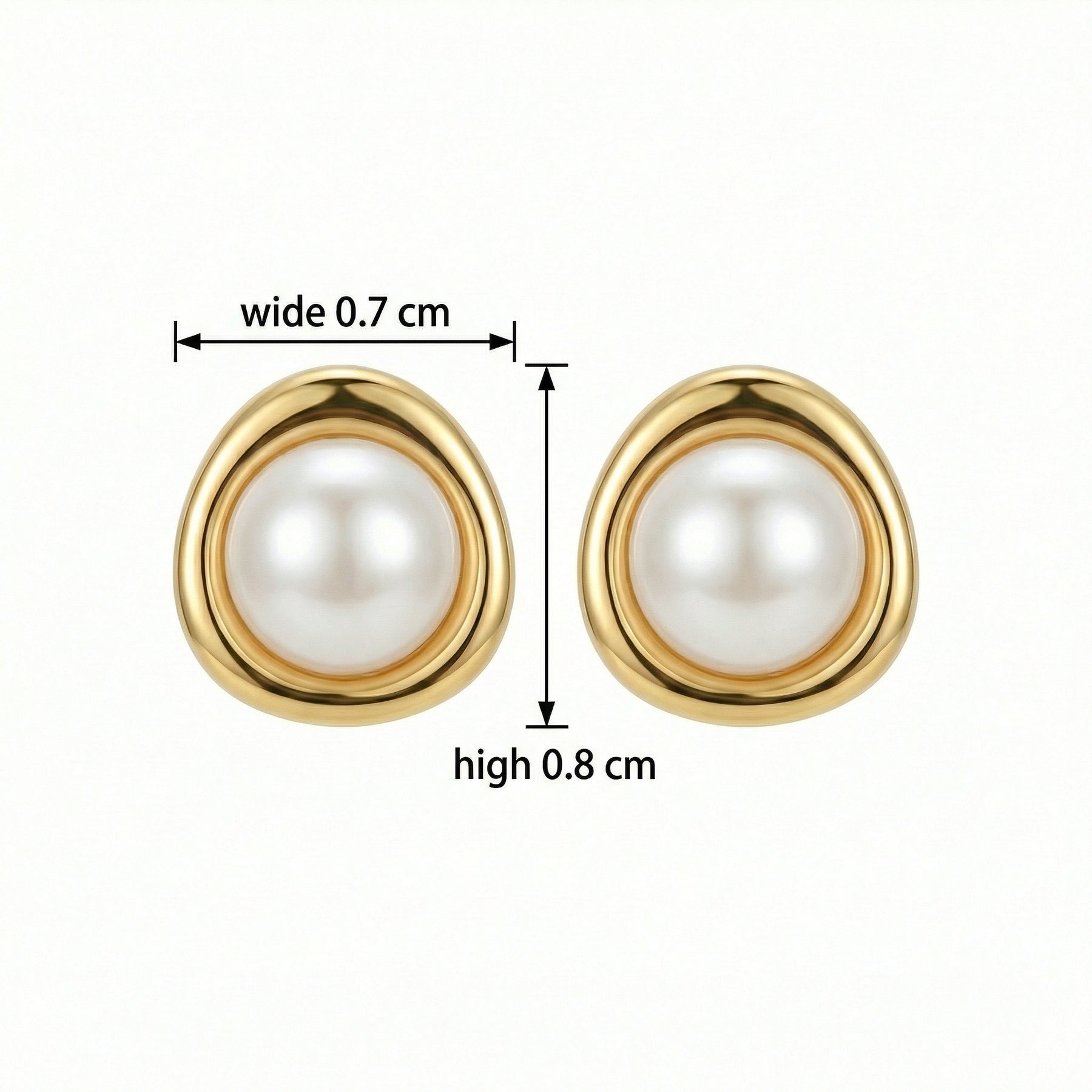 Pearl Studs in Sculptural Gilded Setting – pearl earrings, front view