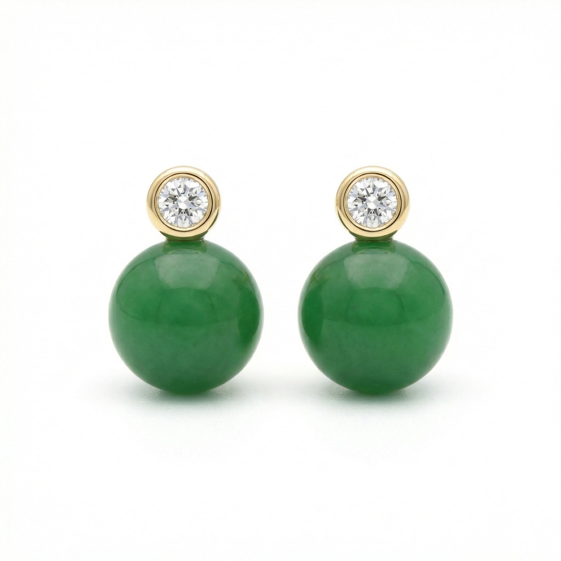 Green Jade Sphere Sparkling stone Accent Studs – jade earrings, front view
