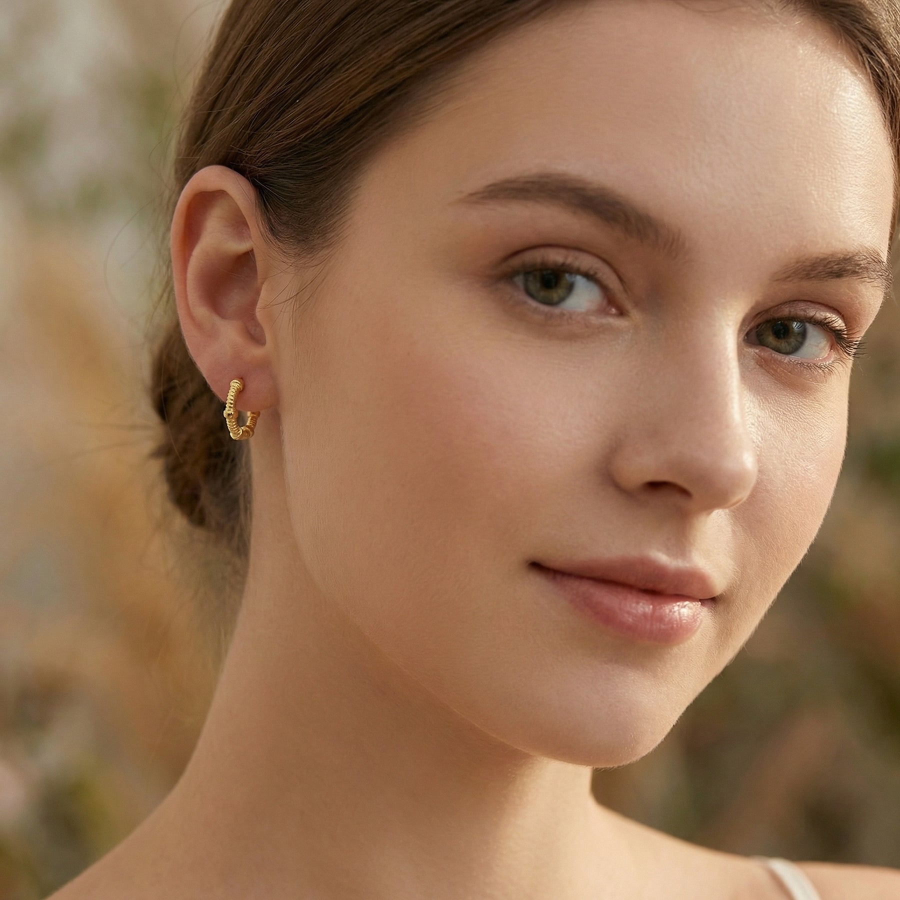 Textured Studded Hoop Earrings – sterling silver earrings, close-up