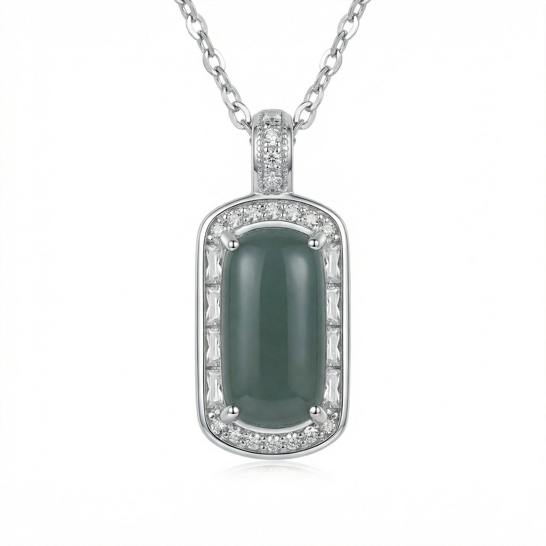 Oval green jade Cabochon Necklace – jade necklace, side detail