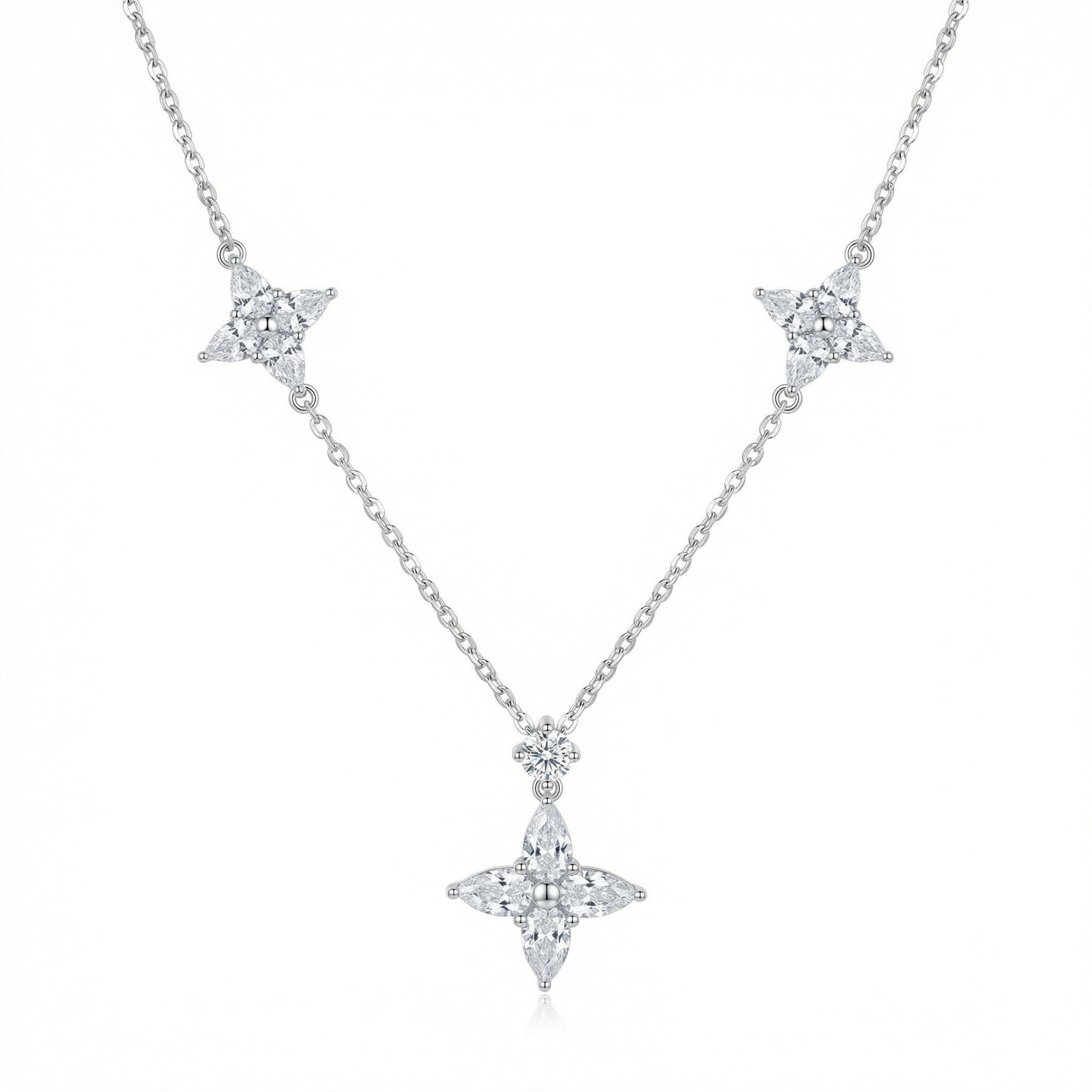 Marquise Floral Station Necklace – sterling silver necklace