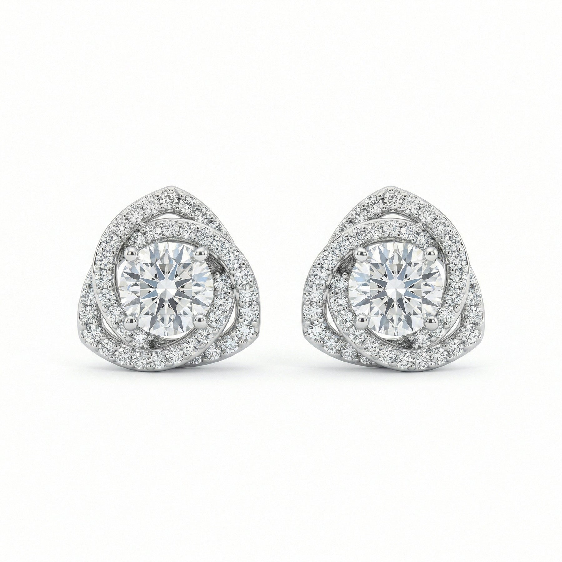 Brilliant-Cut Pavé Halo Stud Earrings – sterling silver earrings, front view
