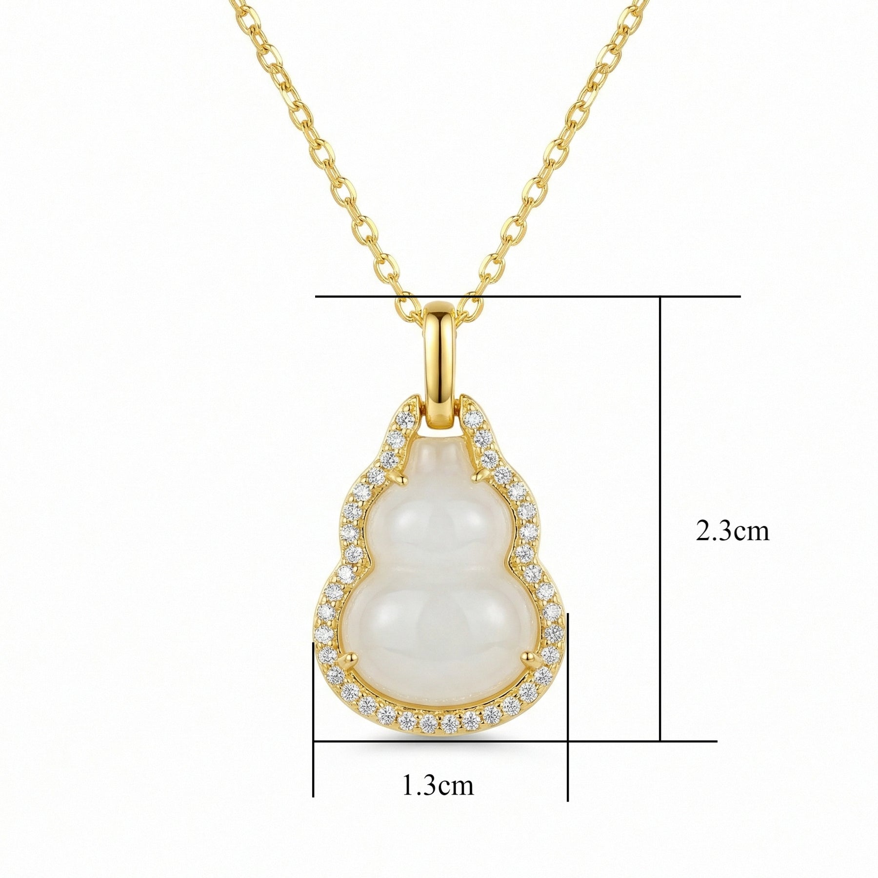 White Jade Gourd Crystal Halo Necklace – jade necklace, front view