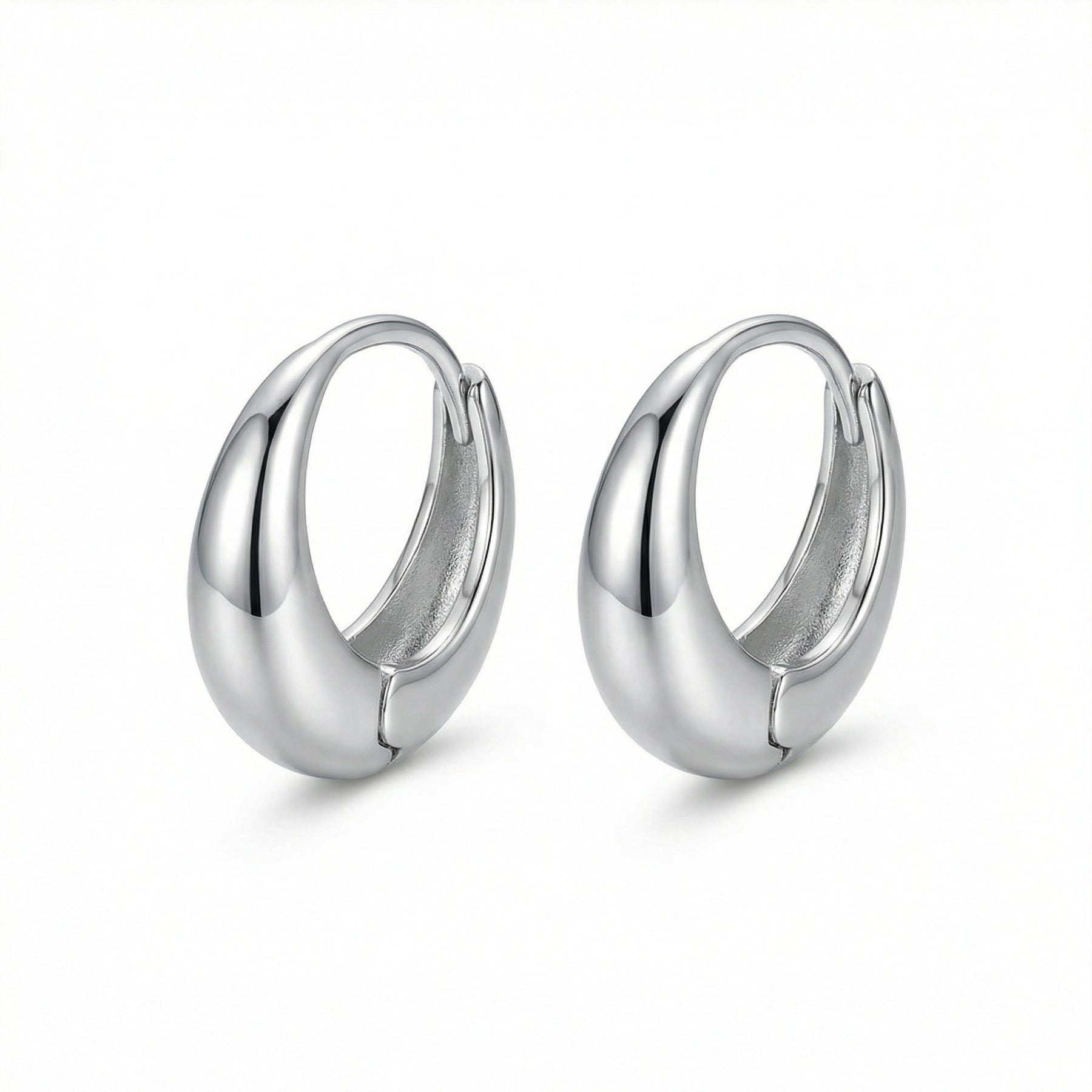 Chunky Teardrop Hoop Earrings – sterling silver earrings, close-up