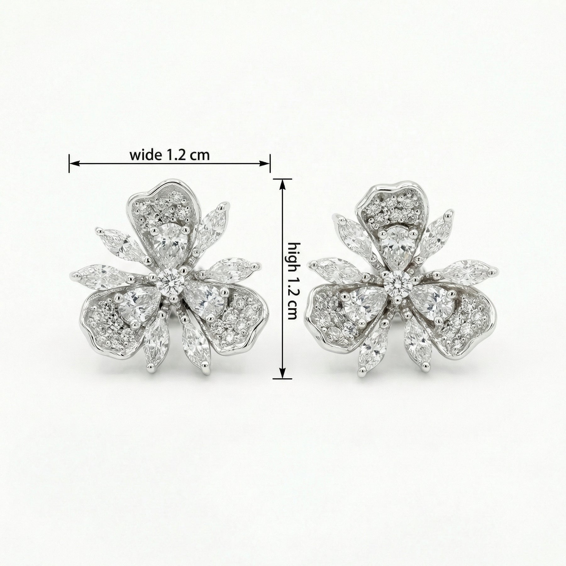 Three-Petal Floral Bloom Stud Earrings – sterling silver earrings, side detail