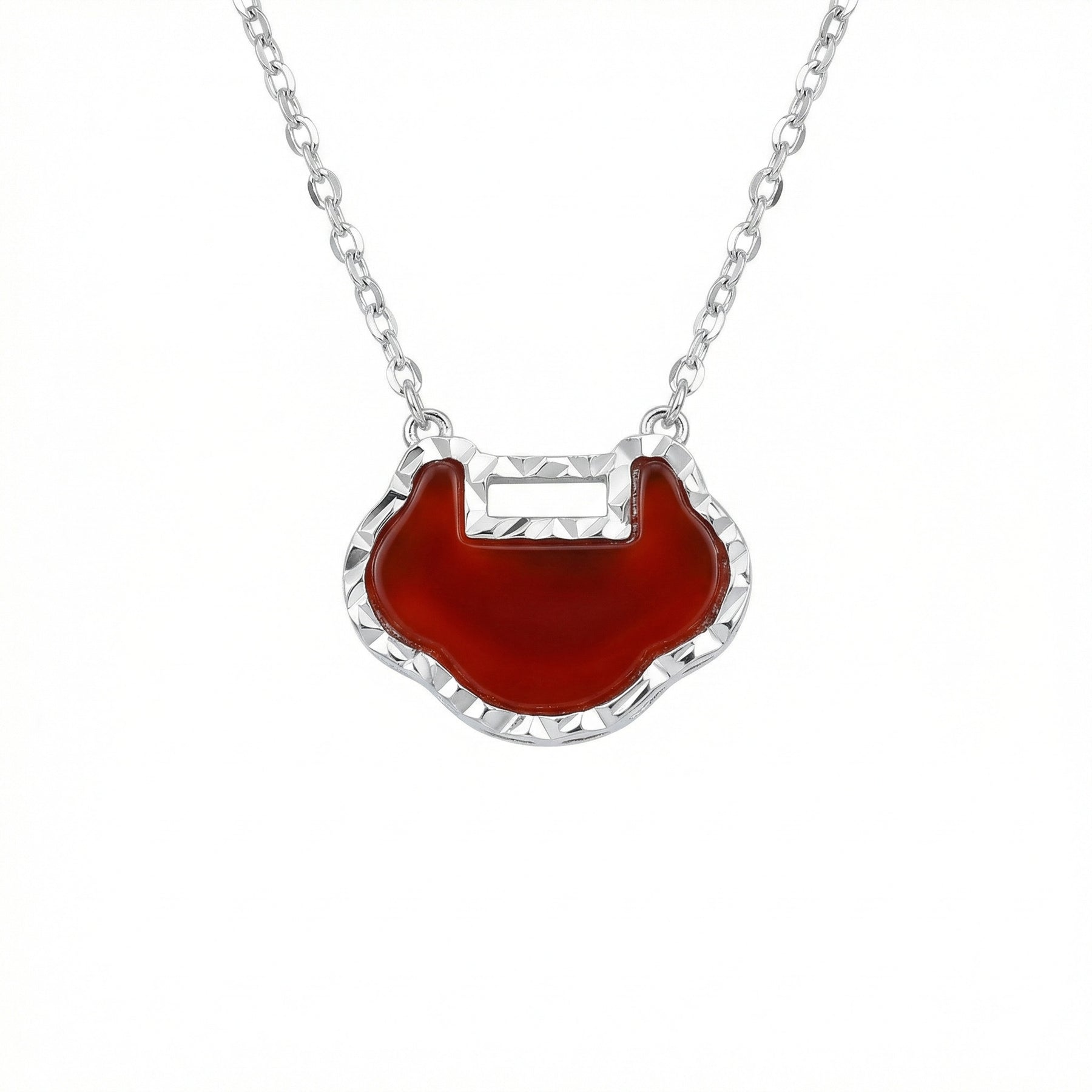 Red Carnelian Longevity Lock Necklace – carnelian necklace, close-up