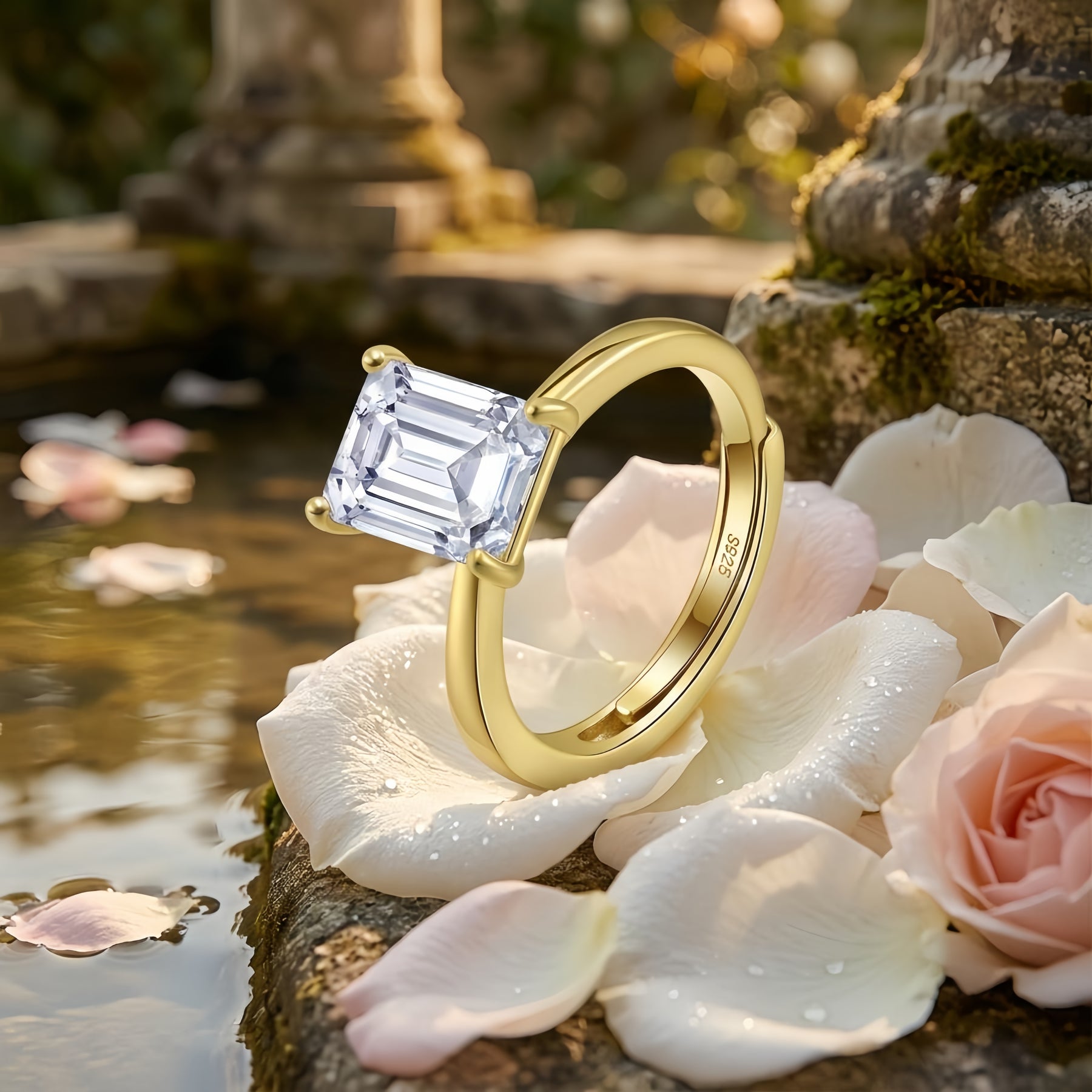 Gold-Plated Ring, Square-Cut Centerpiece – gold-plated ring, close-up