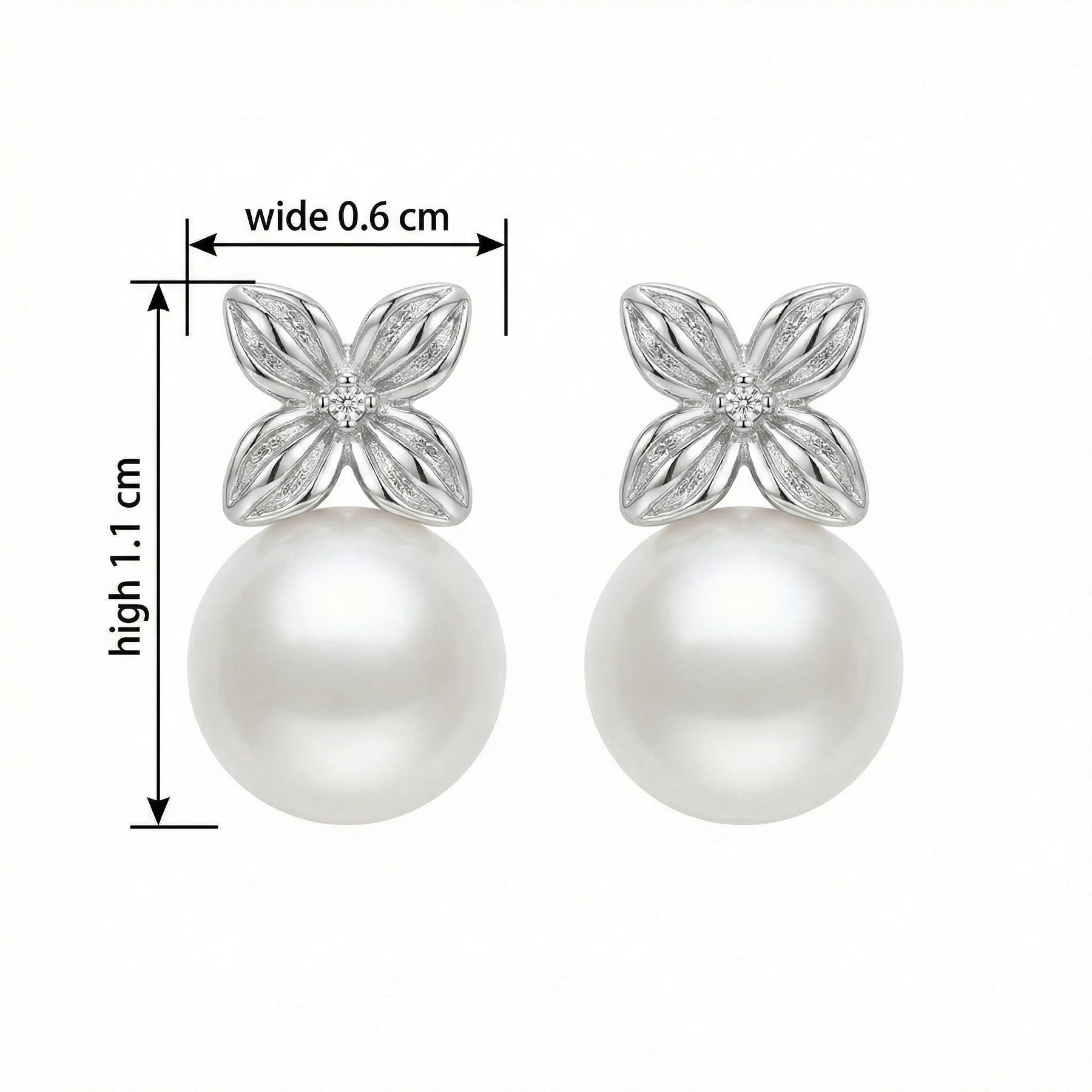 Pearl Floral Stud Drop Earrings – pearl earrings, side detail