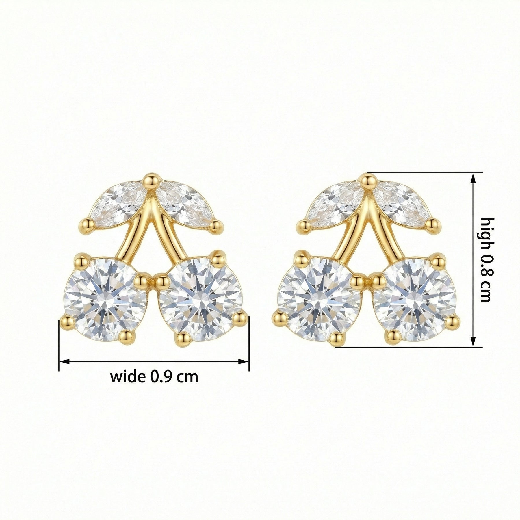 Cherry Stud Earrings with Leaf Accents – sterling silver earrings, close-up