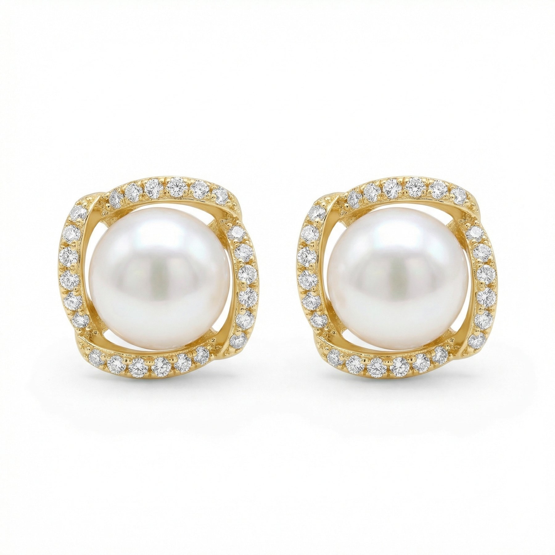 Pearl Studs in Square Frame – pearl earrings
