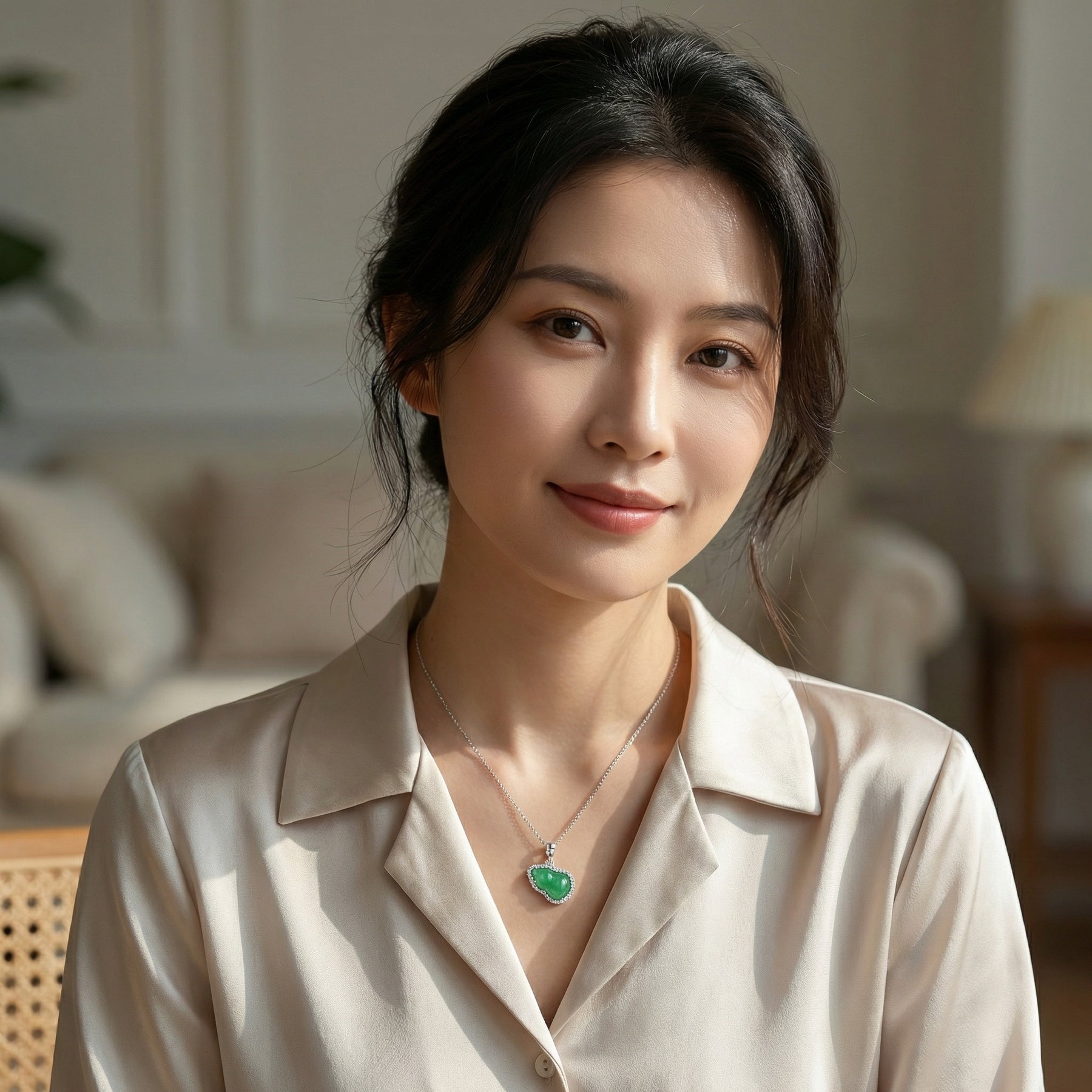 Irregular Jadeite Gourd Halo Necklace – jade necklace, side detail