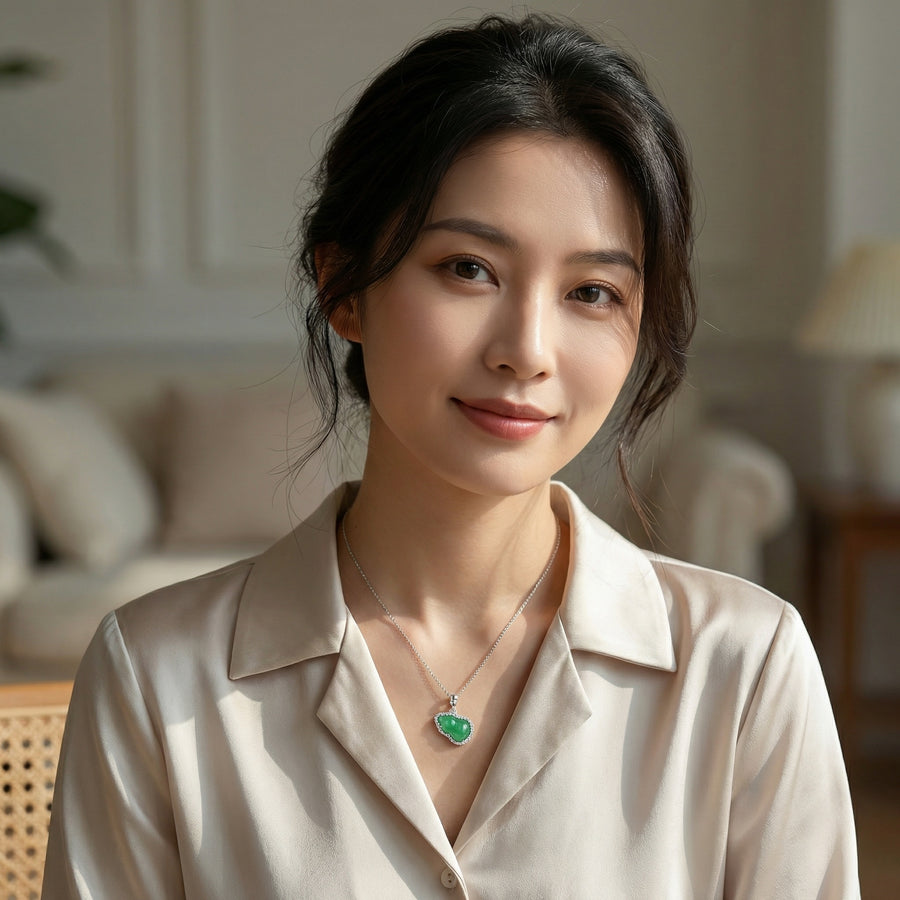 Irregular Jadeite Gourd Halo Necklace – jade necklace, side detail