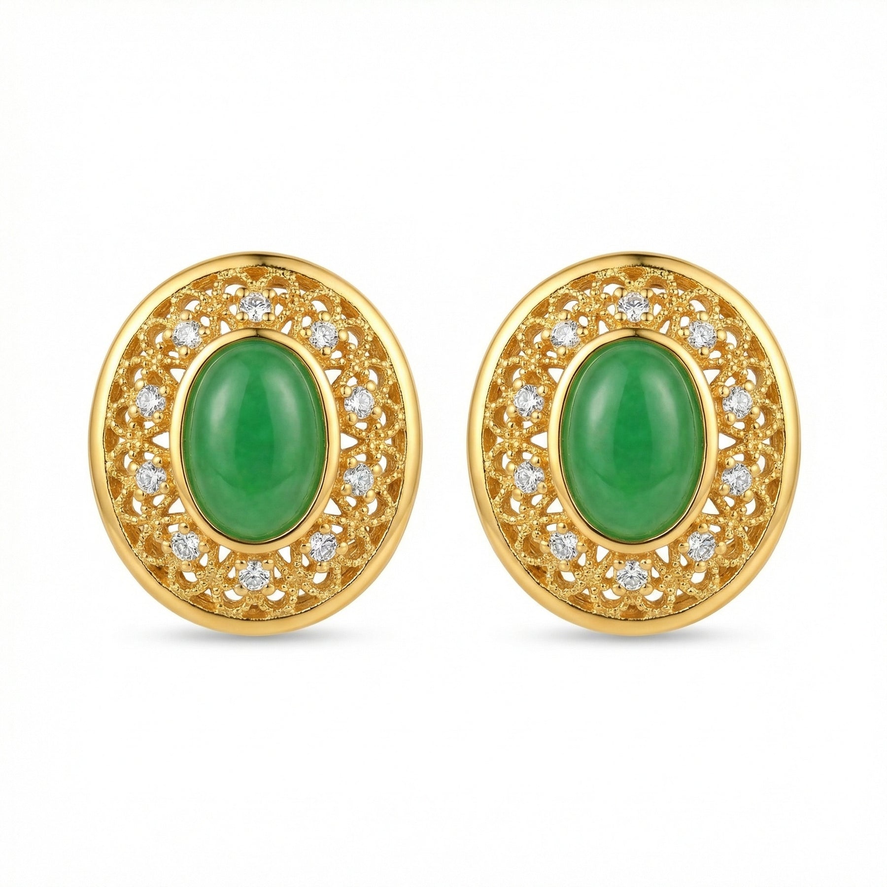 Jadeite-Inspired Filigree Stud Earrings – jade earrings, side detail