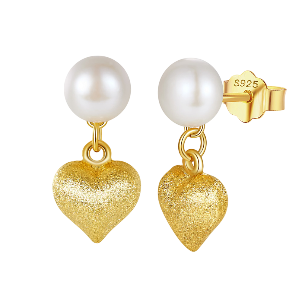 Heart and Pearl Drop Earrings – pearl earrings, side detail