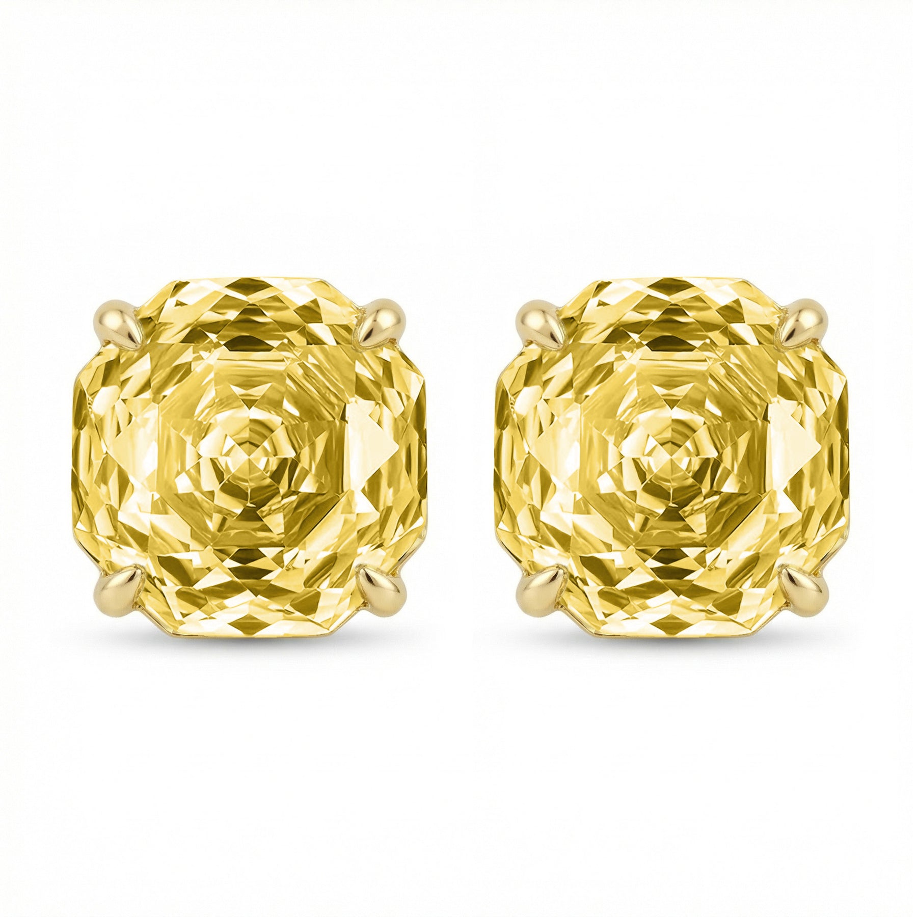 Radiant-Cut Canary Gemstone Studs – sterling silver earrings