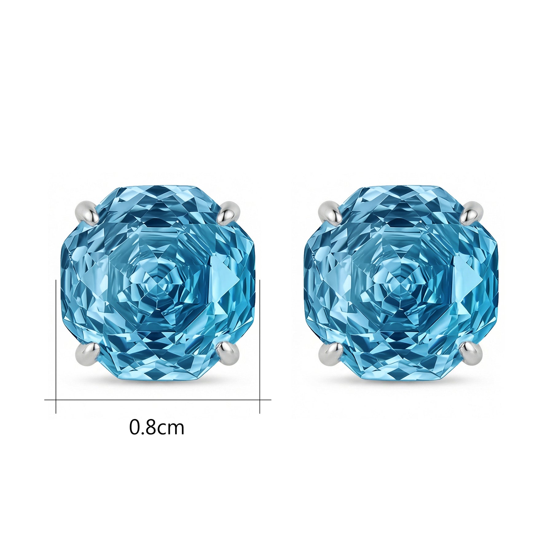 Light Blue Step-Cut Gemstone Studs – sterling silver earrings, front view